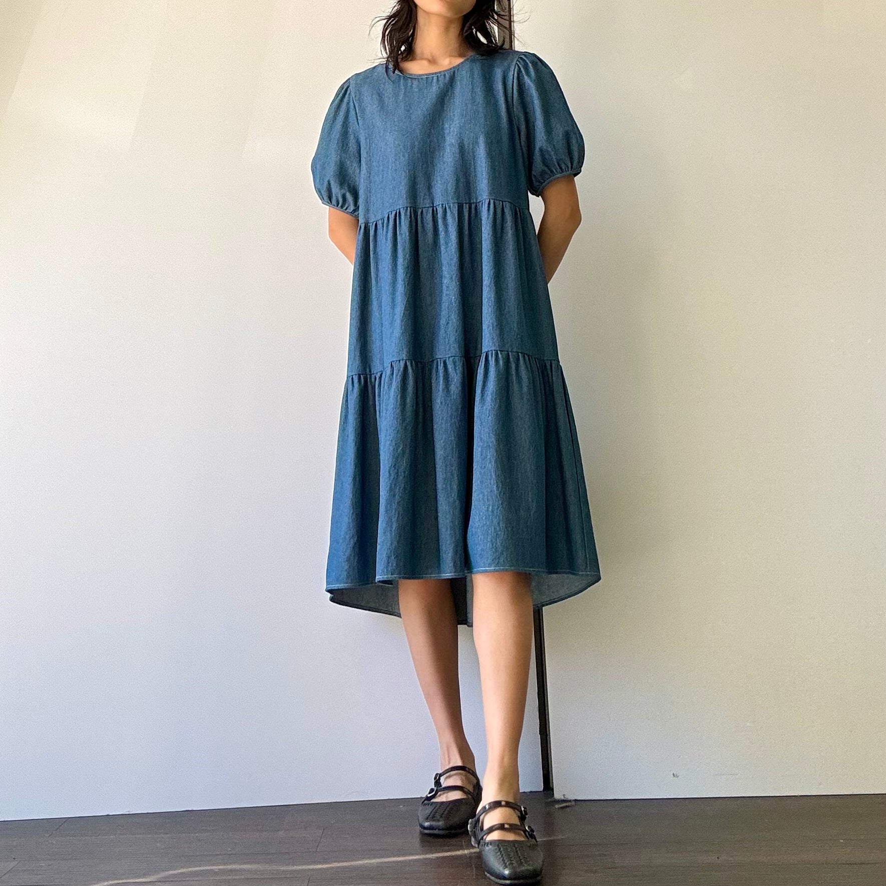 Denim Tiered Dress - Medium Wash