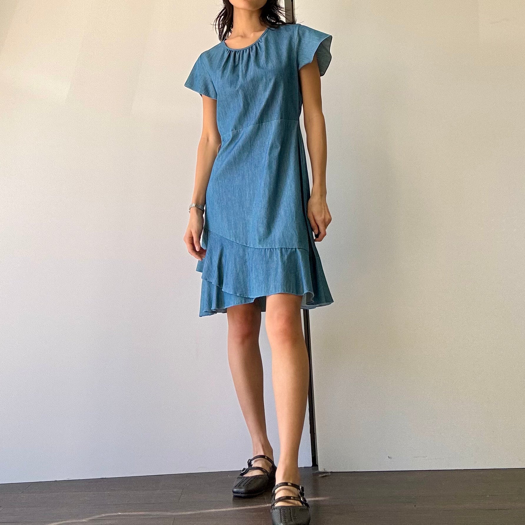 Denim Ruffle Dress - Denim