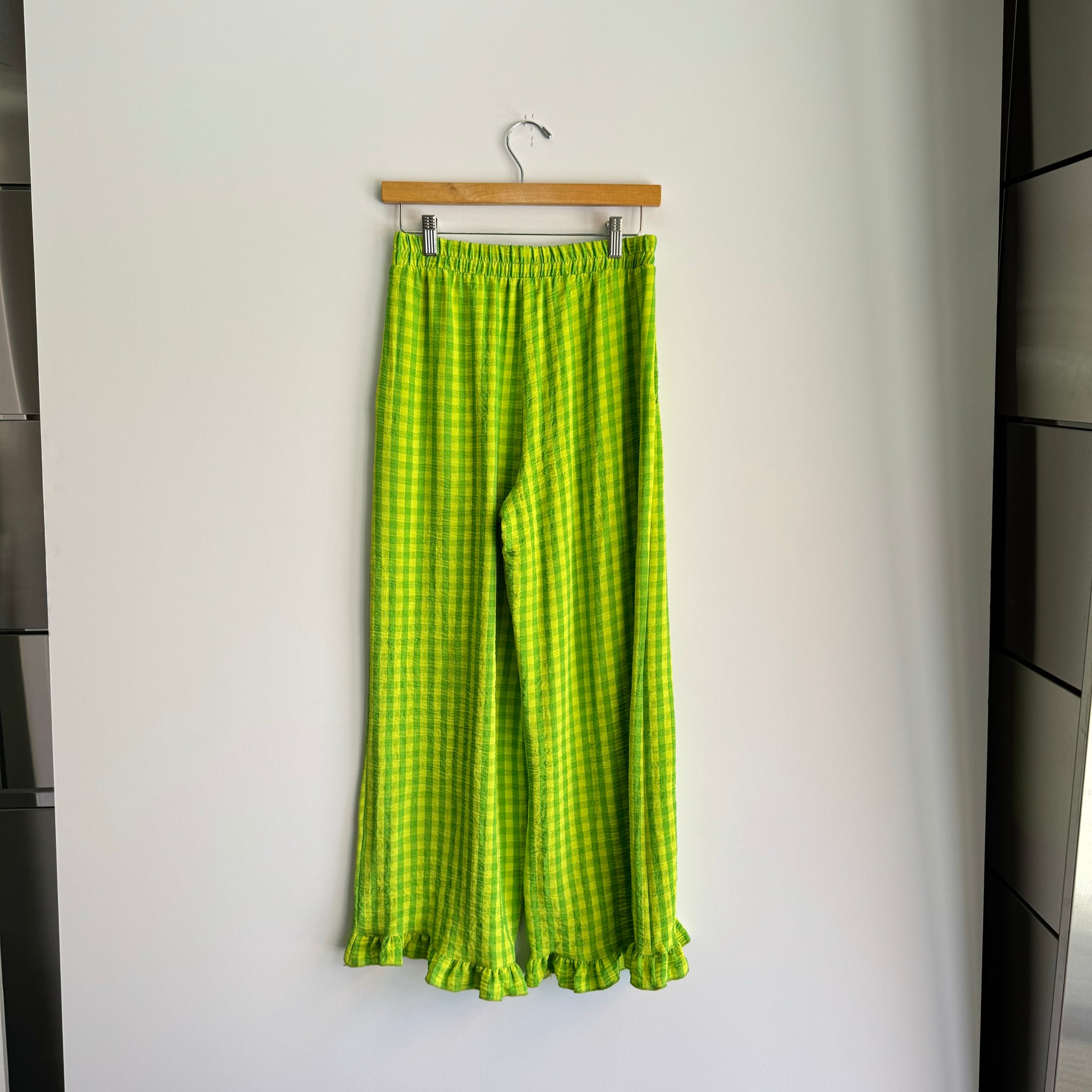 Gingham Ruffle Pants - Kelly/Lime