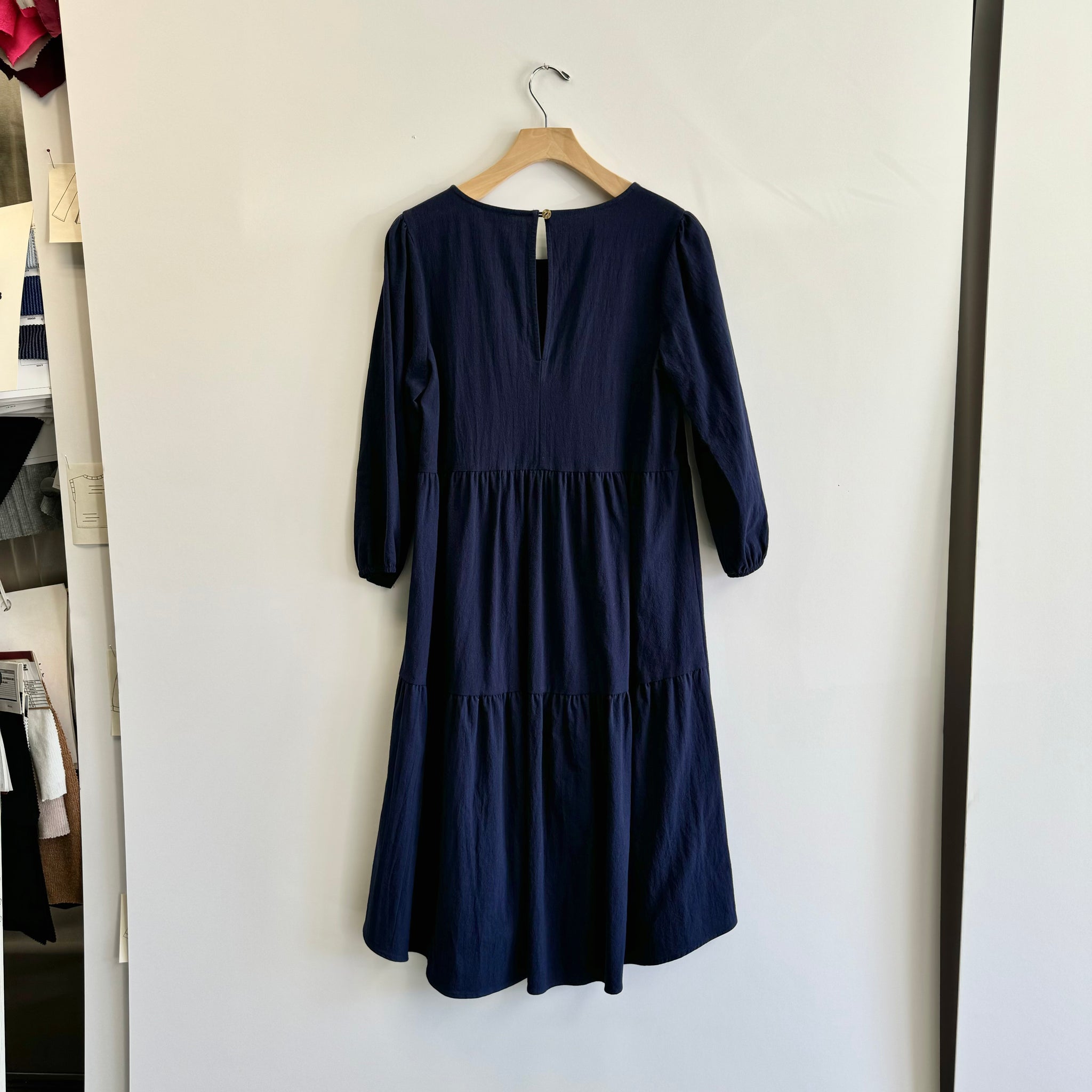 Puff Sleeve Cotton Dress - Navy