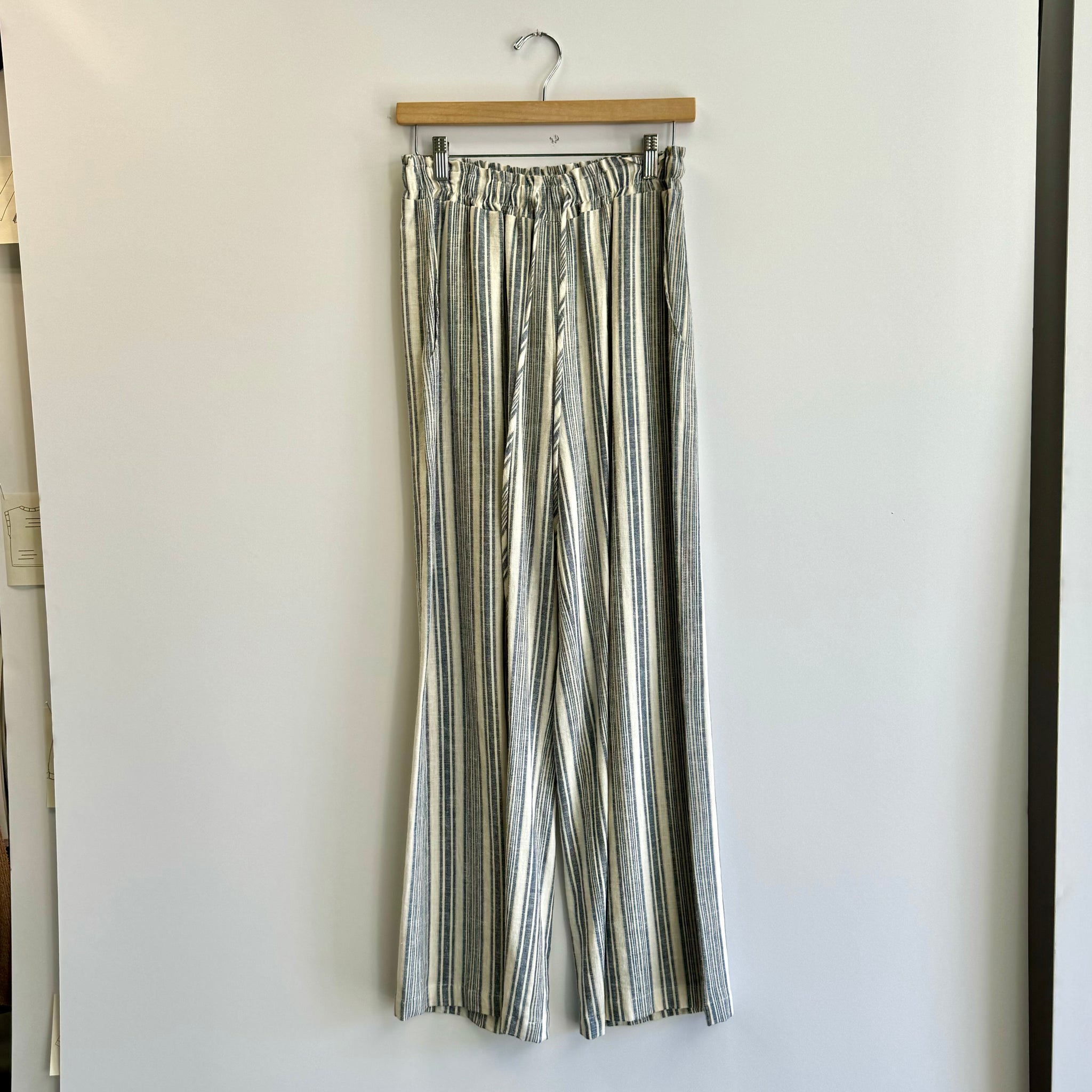 Striped Linen Wide Leg Pant - Blue/Ivory