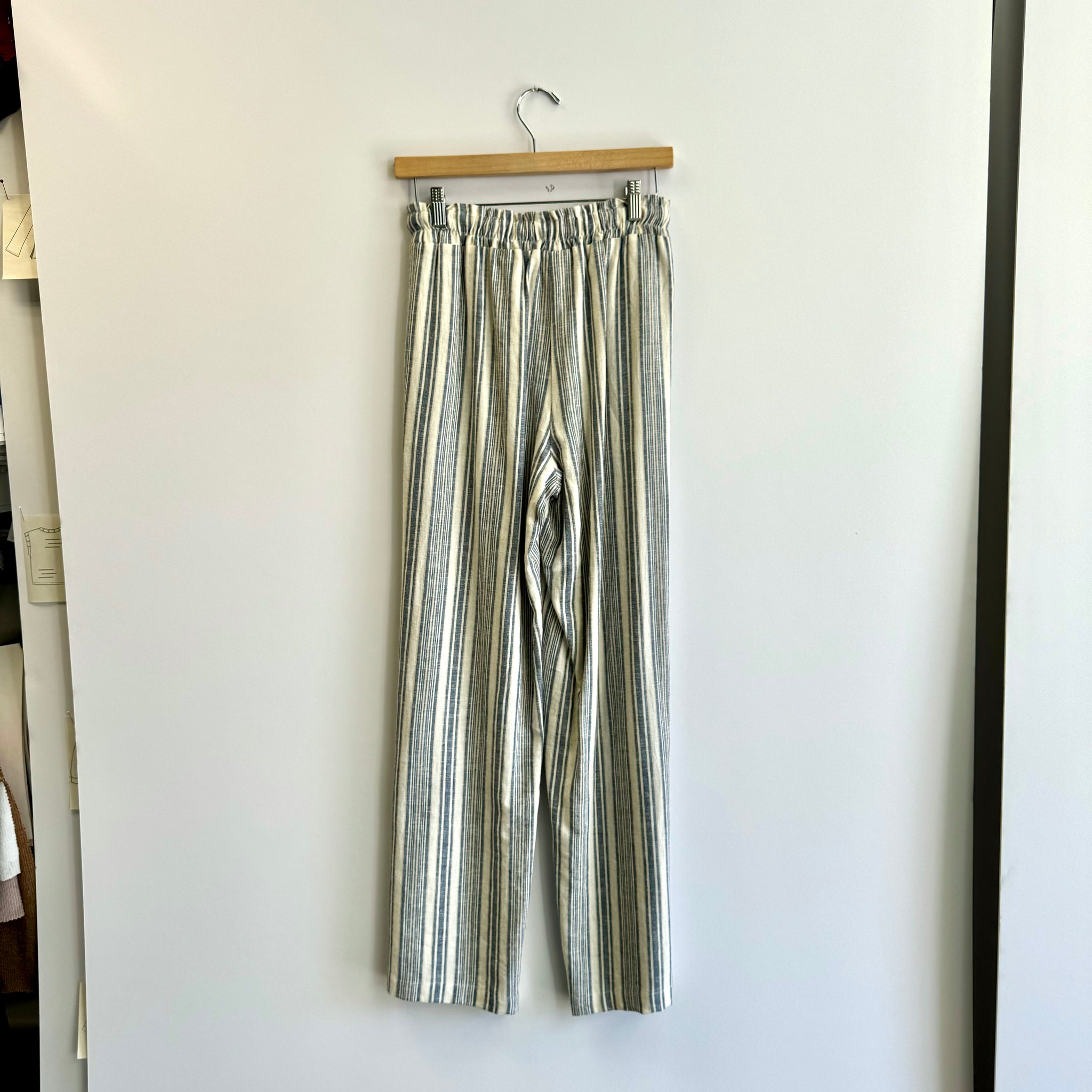 Striped Linen Wide Leg Pant - Blue/Ivory