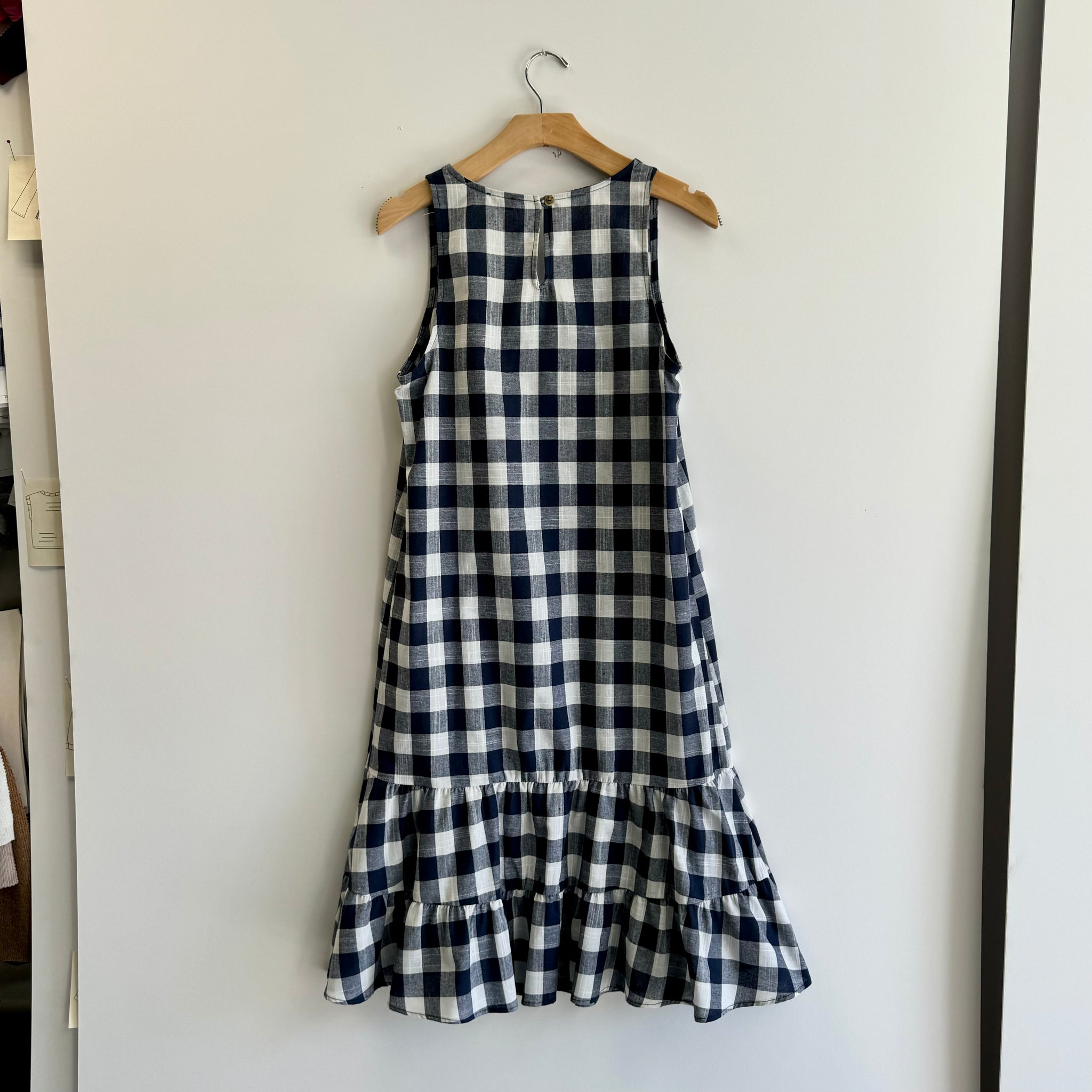 Gingham V-neck Dress - Navy/White