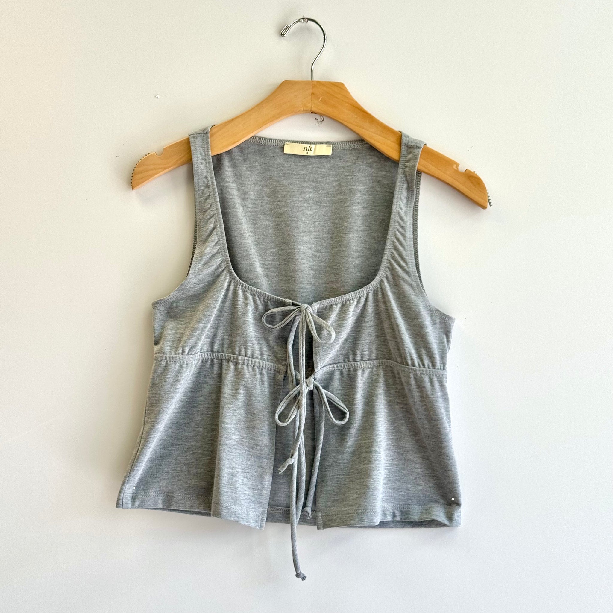 Babydoll Tie Front Jersey Tank - H Grey