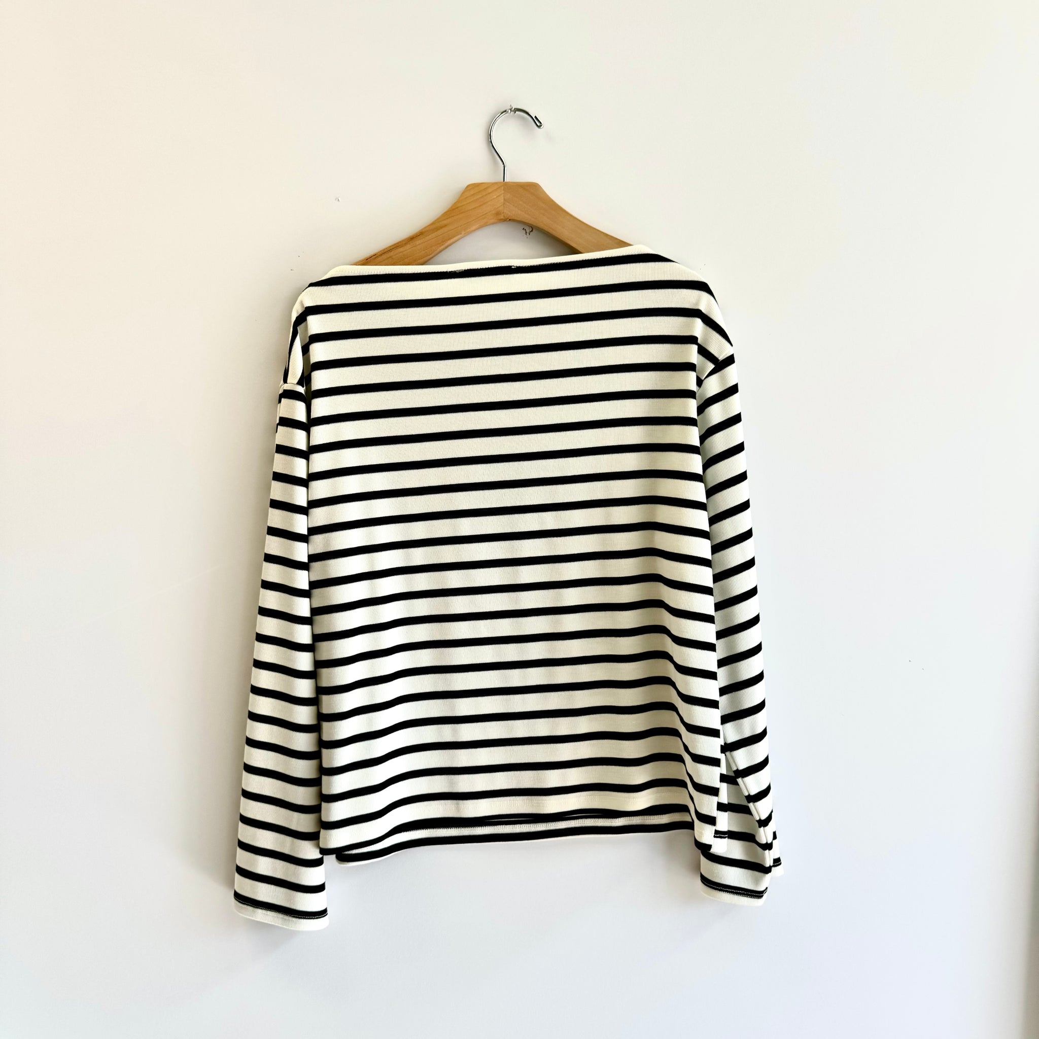 Striped Boat Neck Long Sleeve Top - Black/lvory