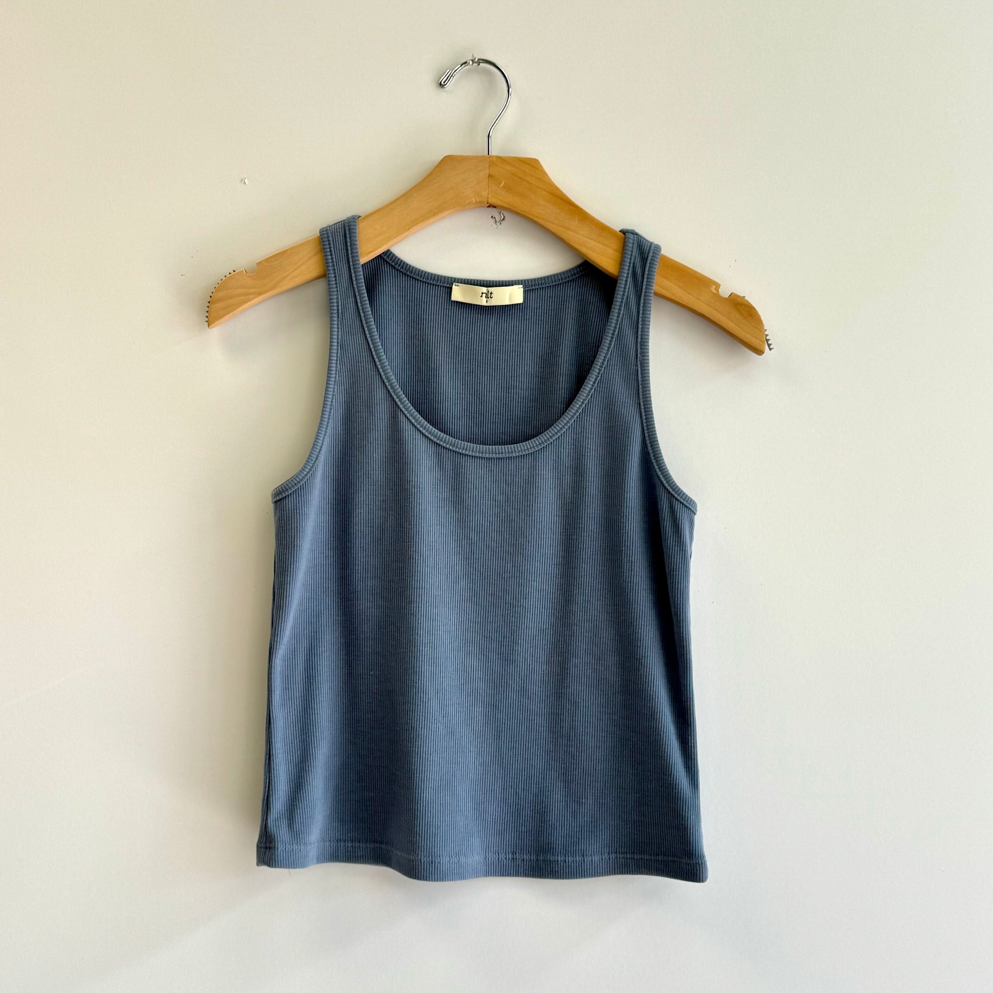 Basic U-Neck Rib Tank - Denim Blue