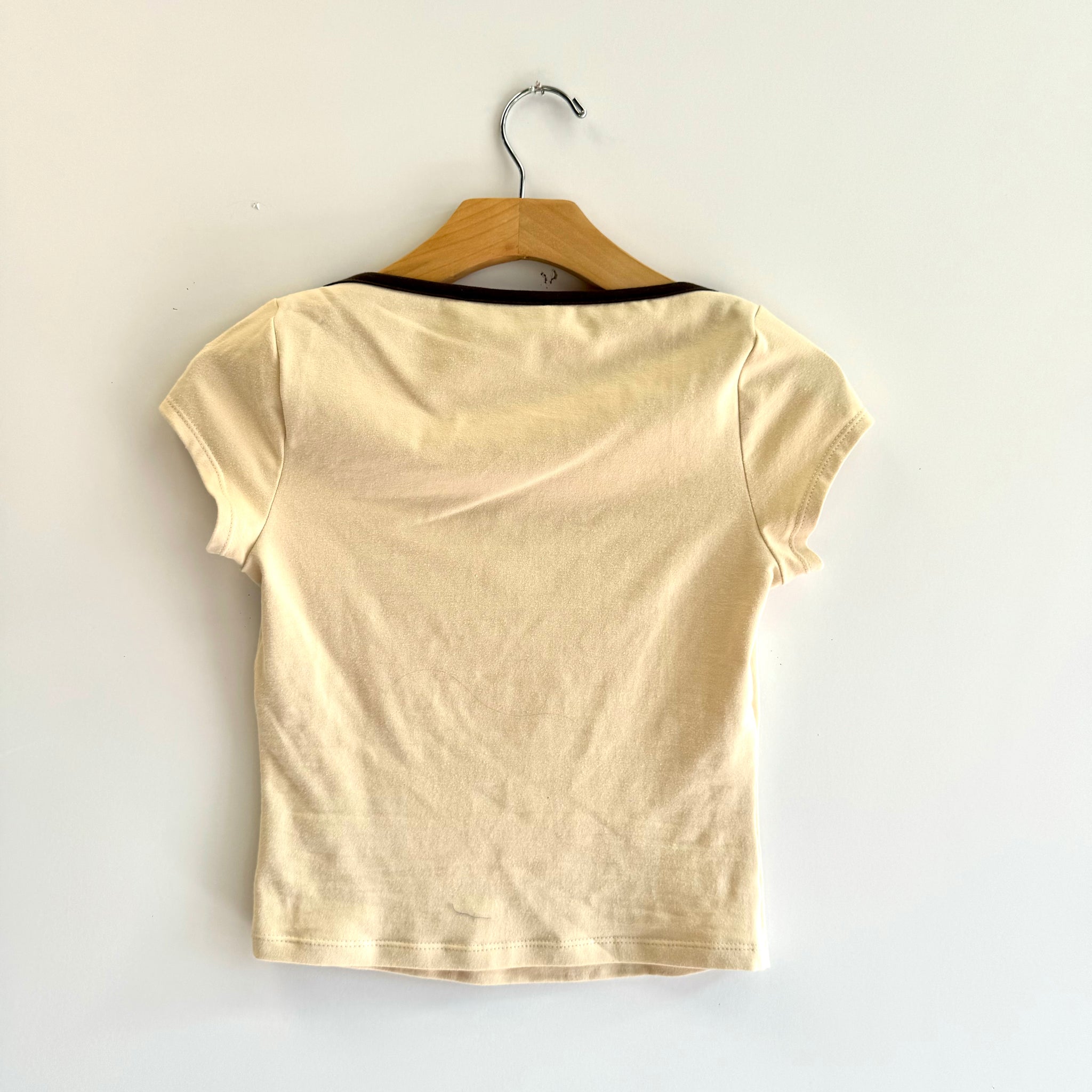 Contrast Binding Boat Neck Baby Tee - Natural/Brown