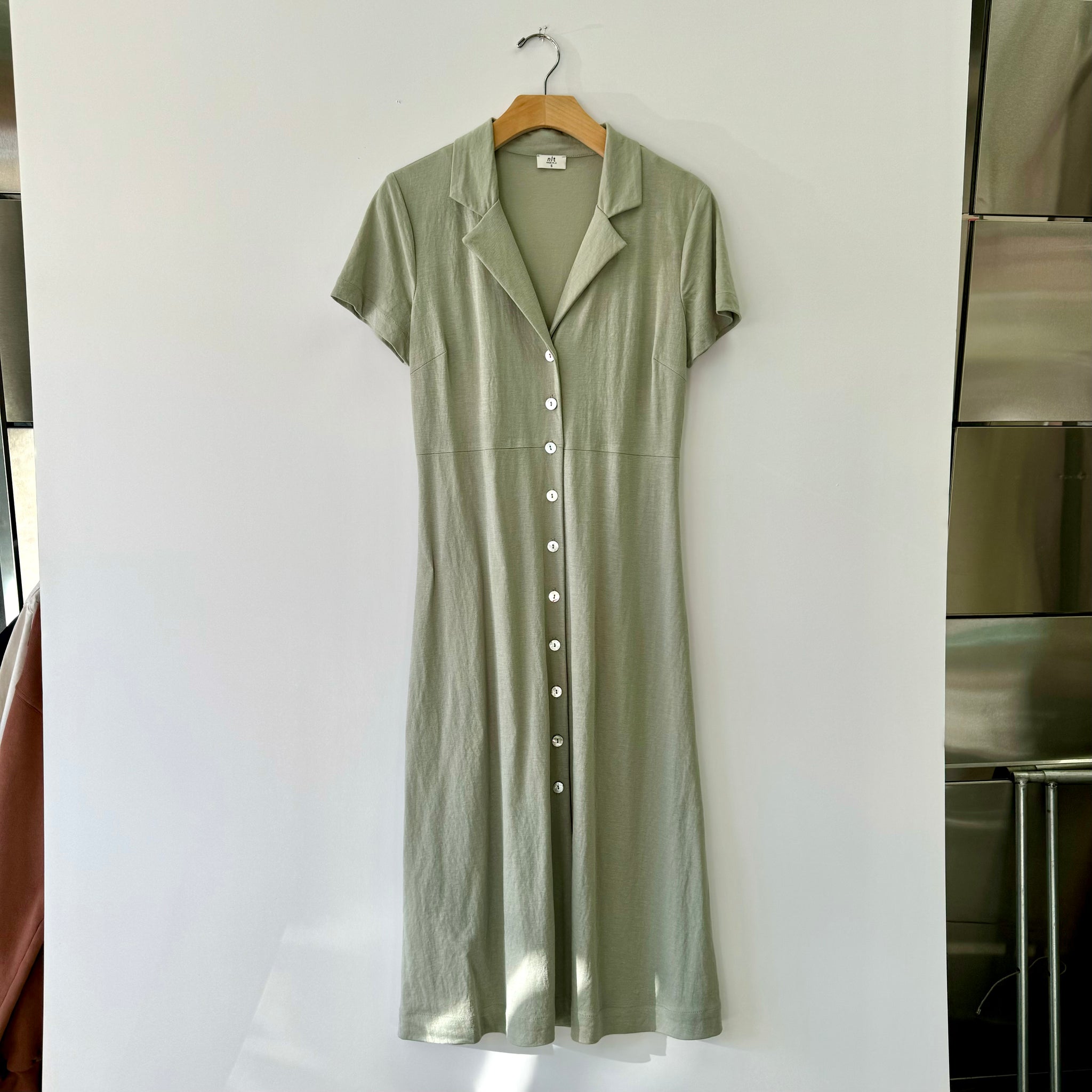 Collared Button Down Woven Dress - Dusty Sage