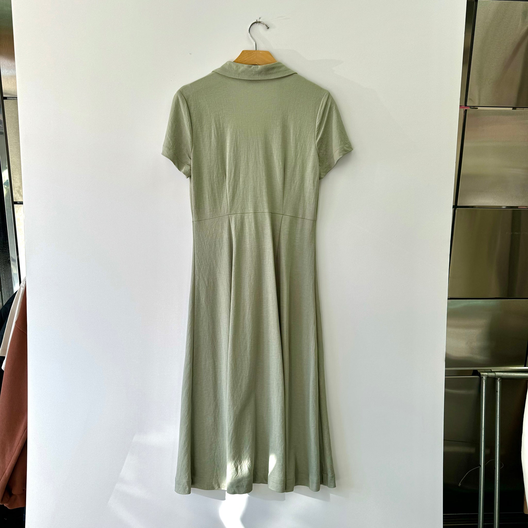 Collared Button Down Woven Dress - Dusty Sage