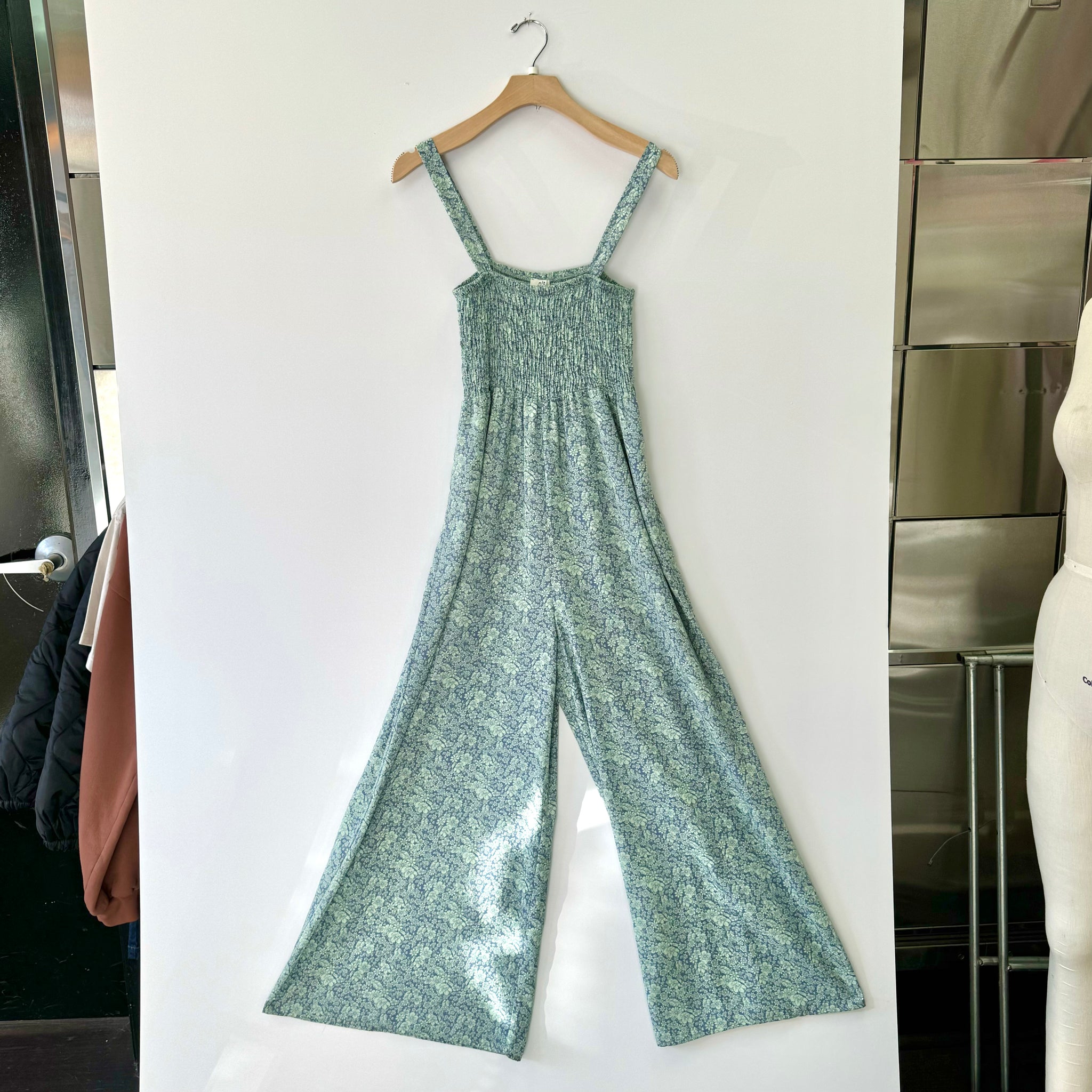 Shirred Full Length Jumpsuit - Blue