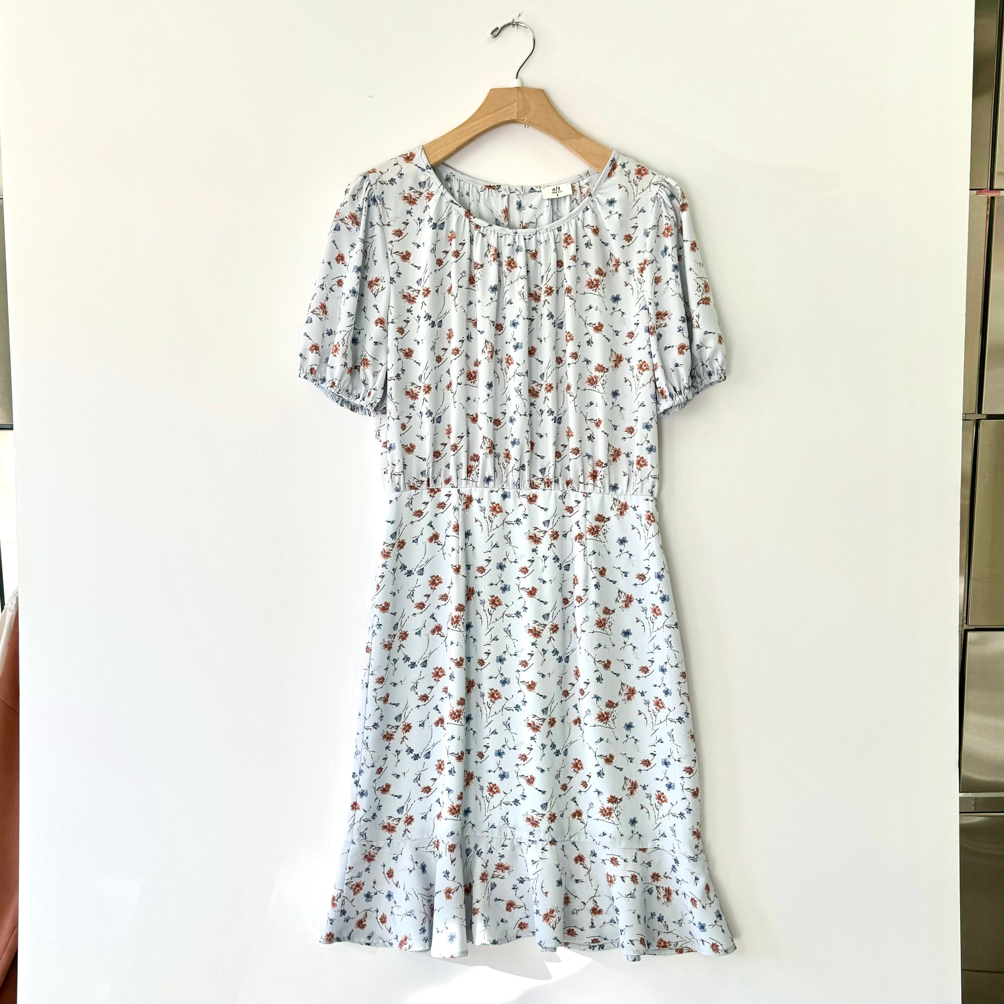 Floral Knee Length Dress - Light Blue