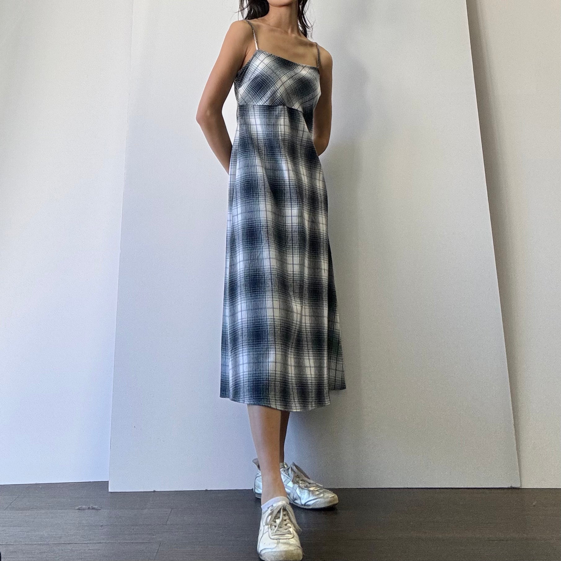 Plaid Midi Dress - Blue