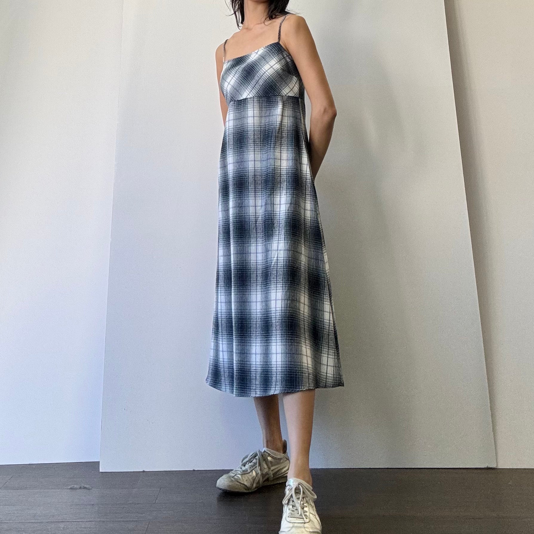 Plaid Midi Dress - Blue