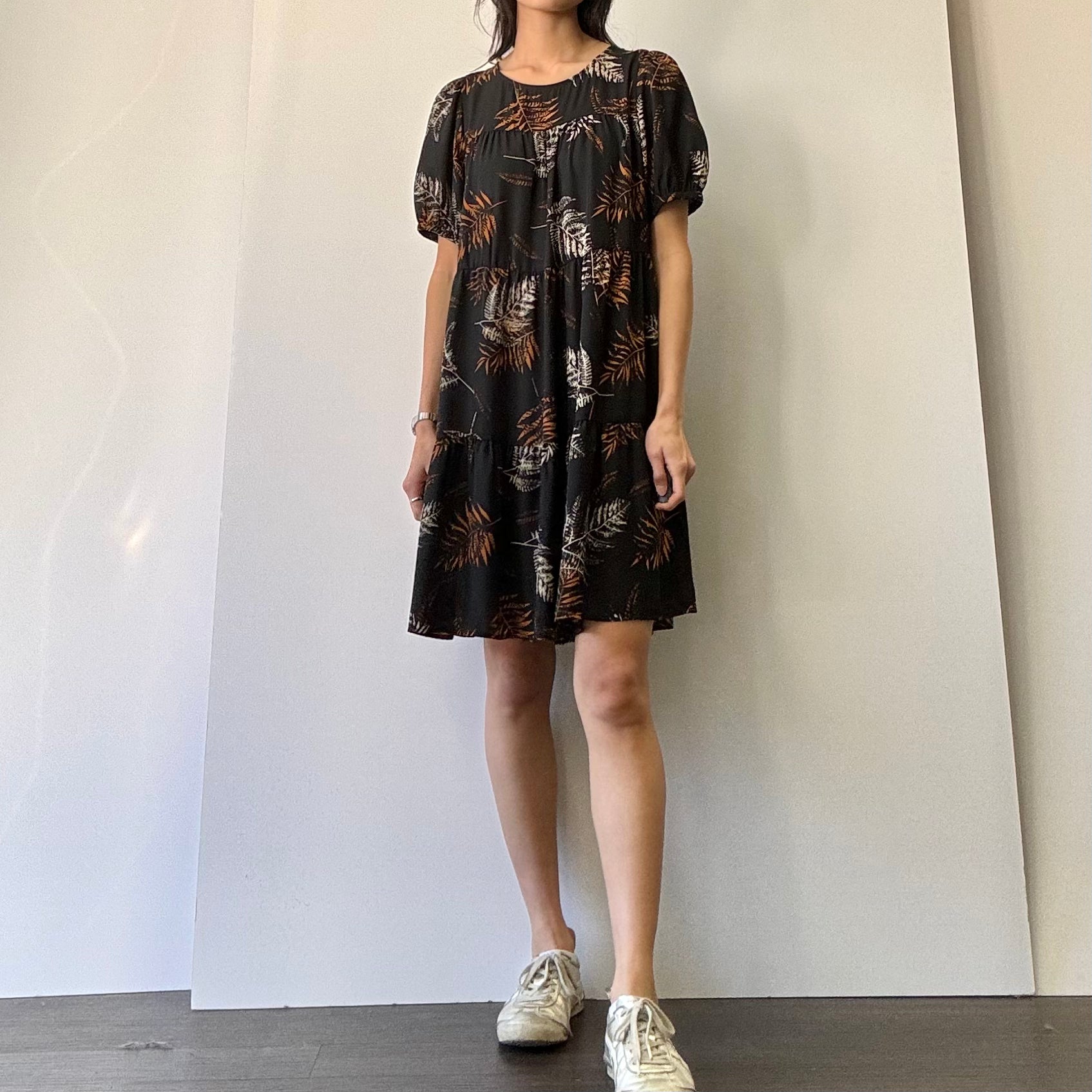 Woven Floral Dress - Black