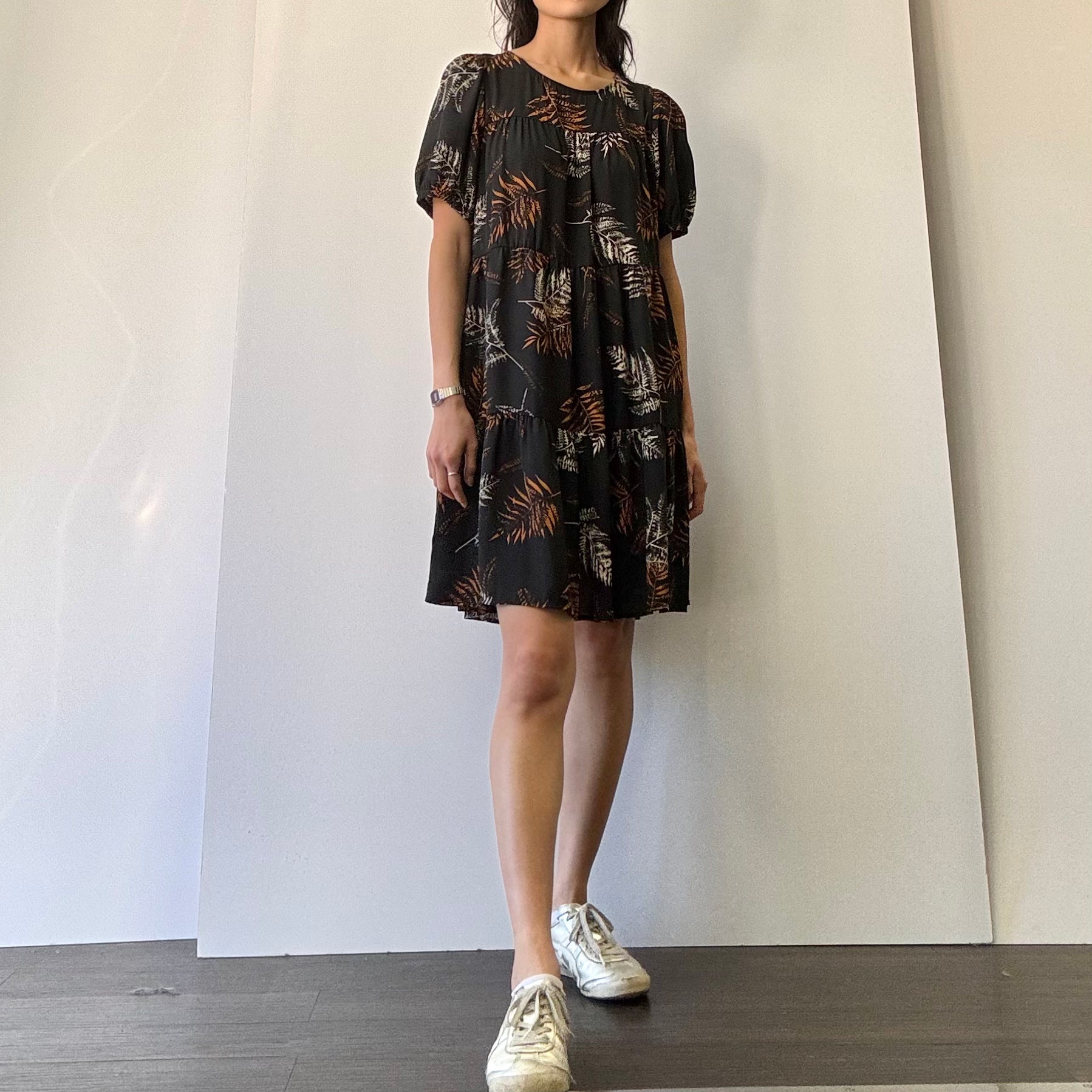 Woven Floral Dress - Black