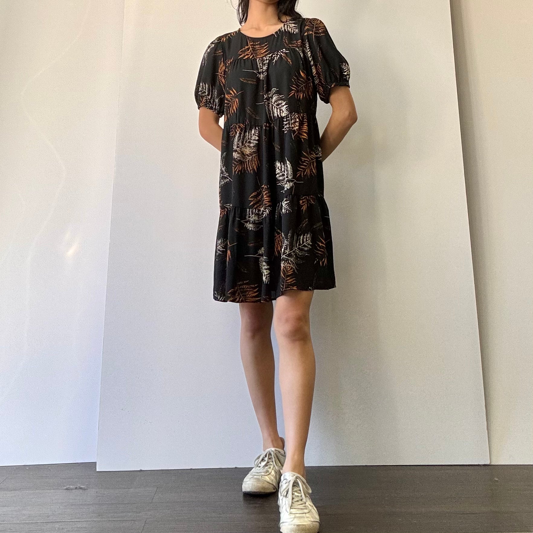 Woven Floral Dress - Black