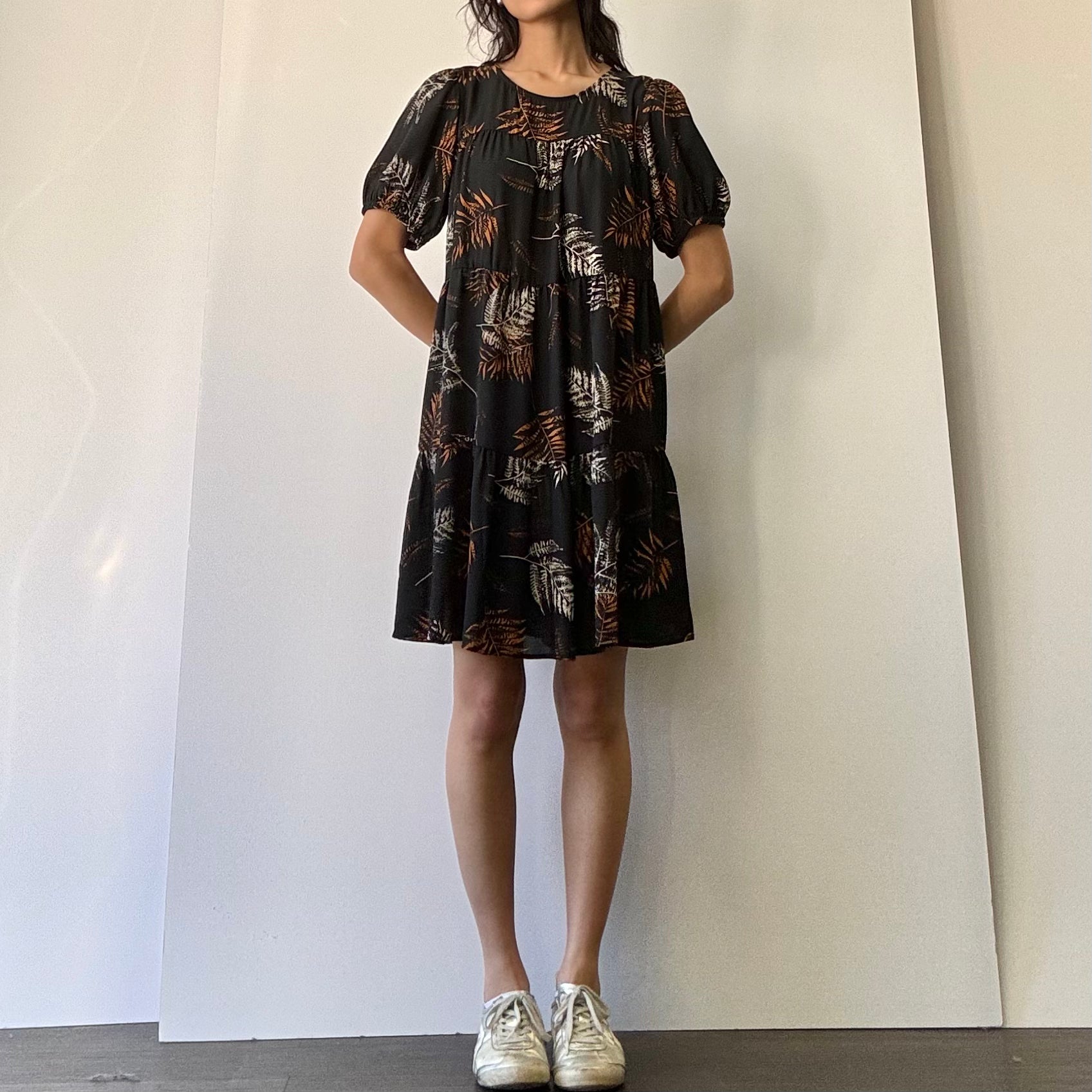 Woven Floral Dress - Black