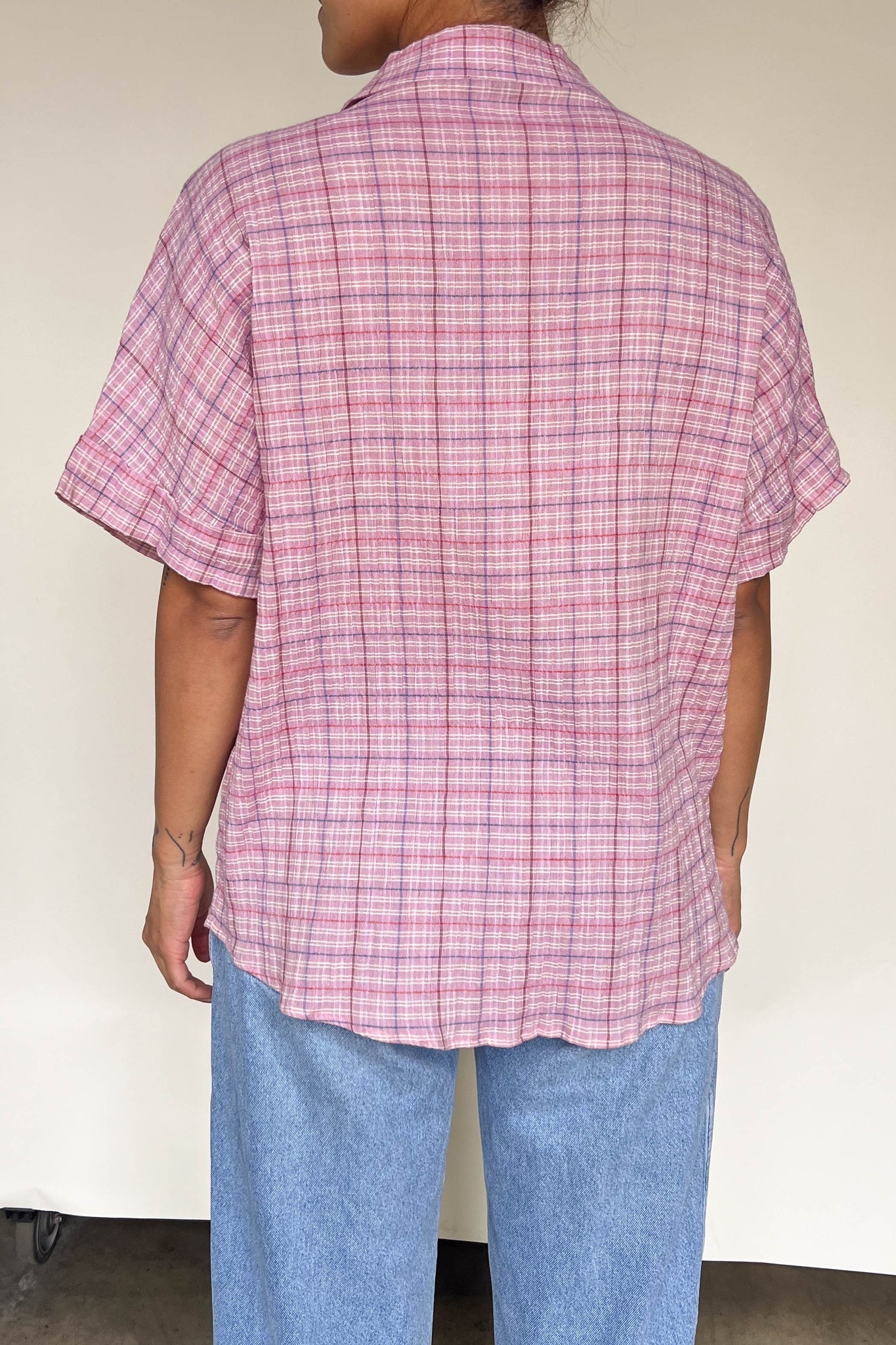 Plaid Gauze Shirt - Pink