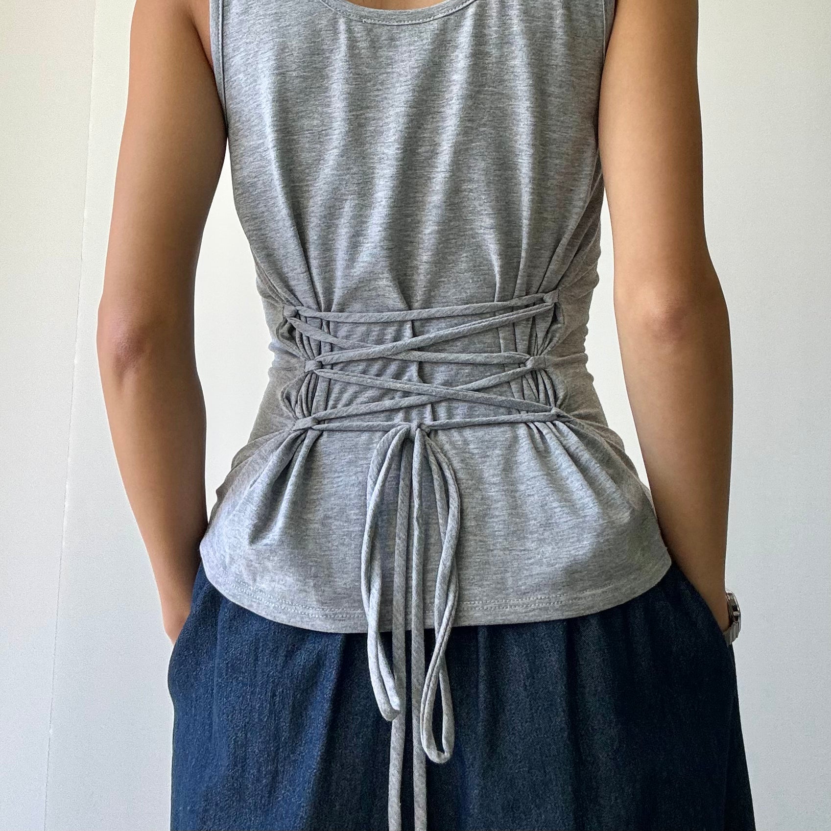 Tie Back Jersey Tank - H Grey