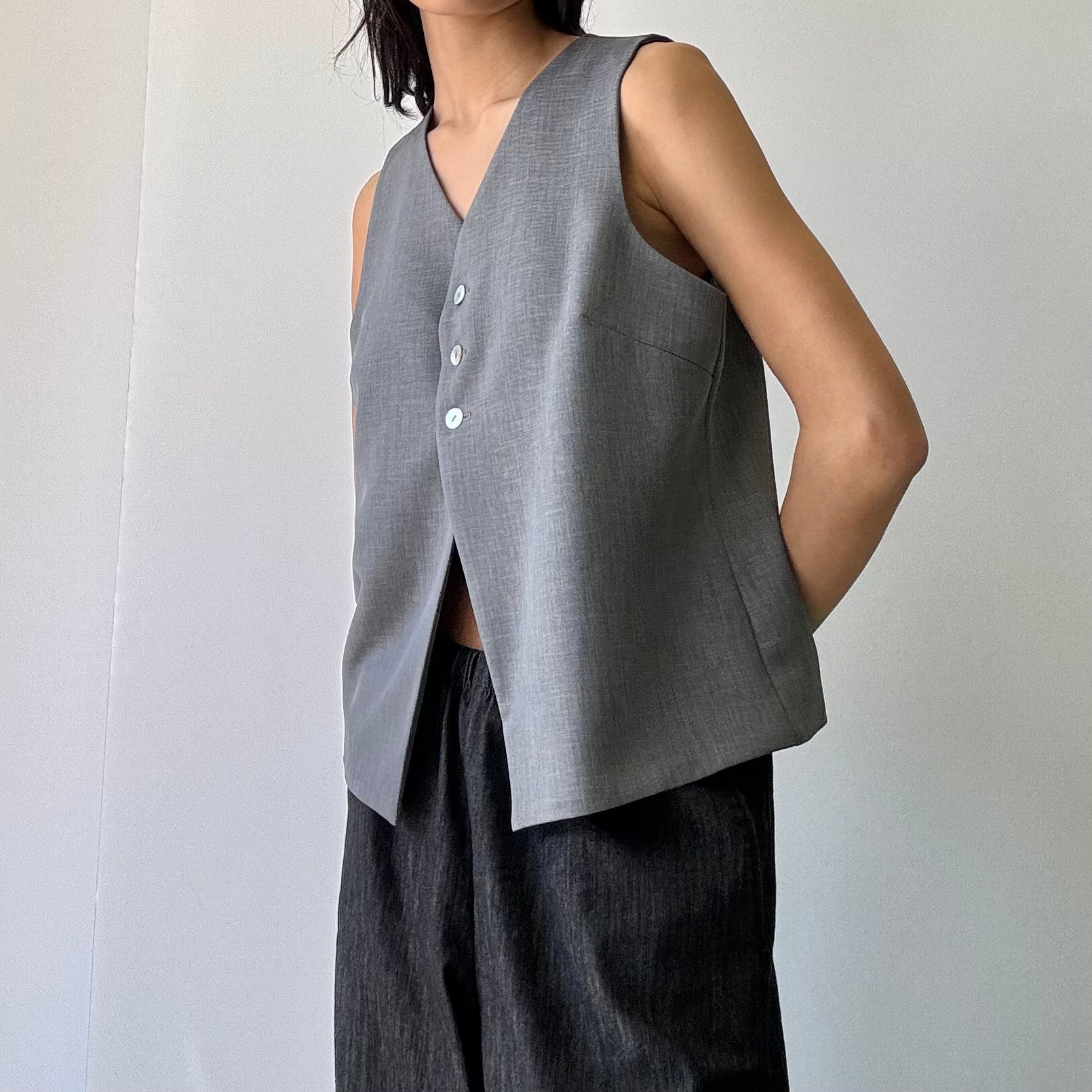 Open Bottom Suiting Vest - H Grey