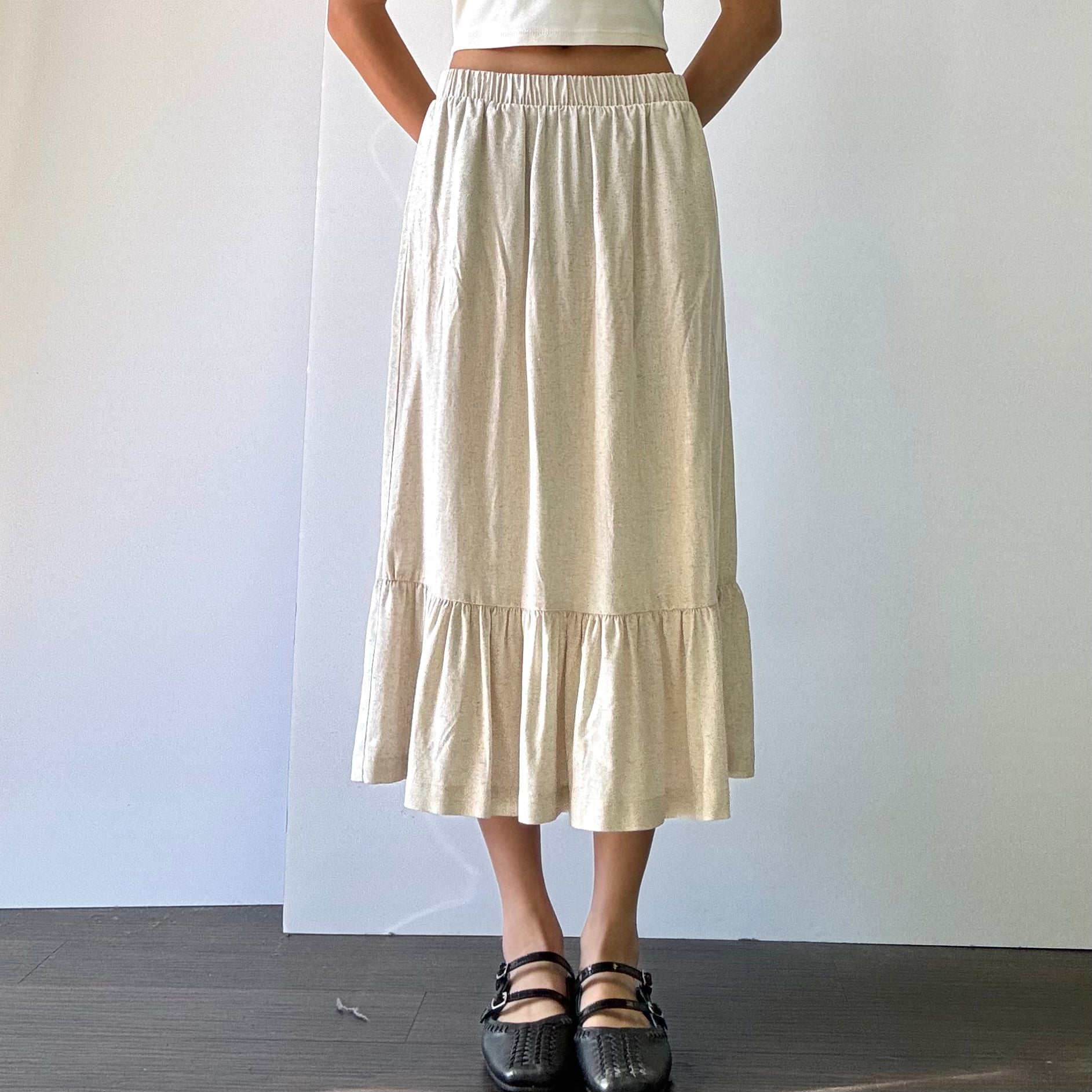 Linen Ruffle Hem Skirt - Natural