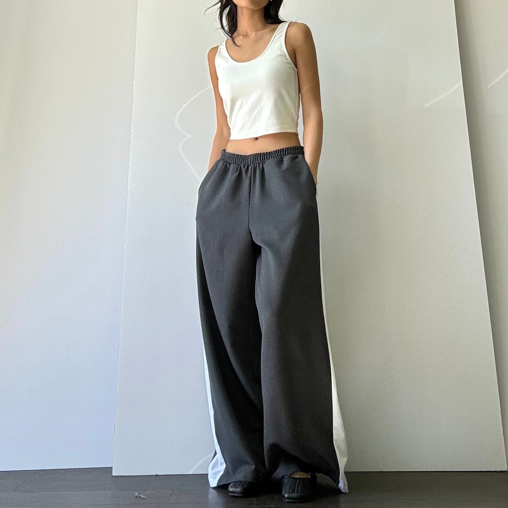 Wide Leg Track Pant - Charcoal/White