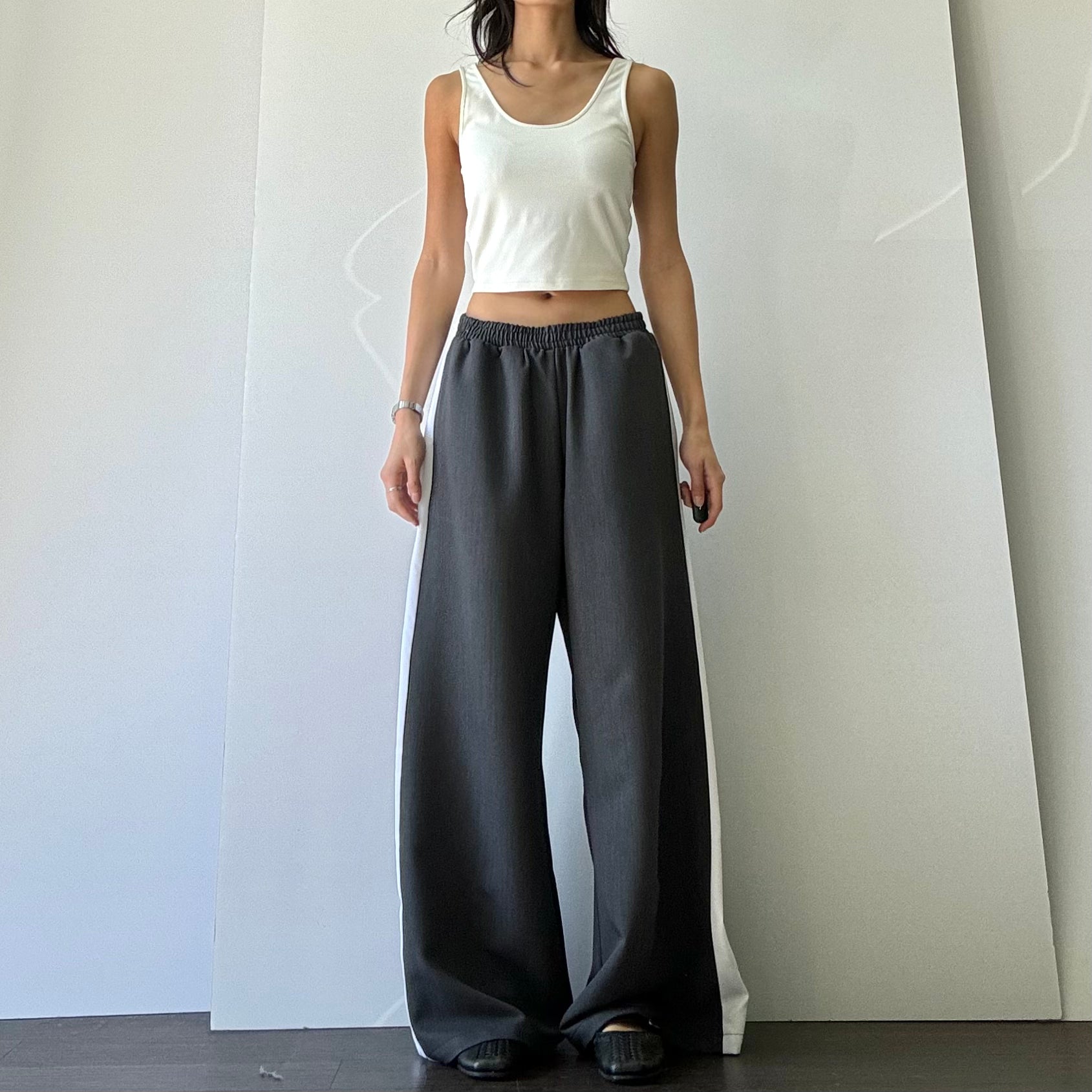 Wide Leg Track Pant - Charcoal/White