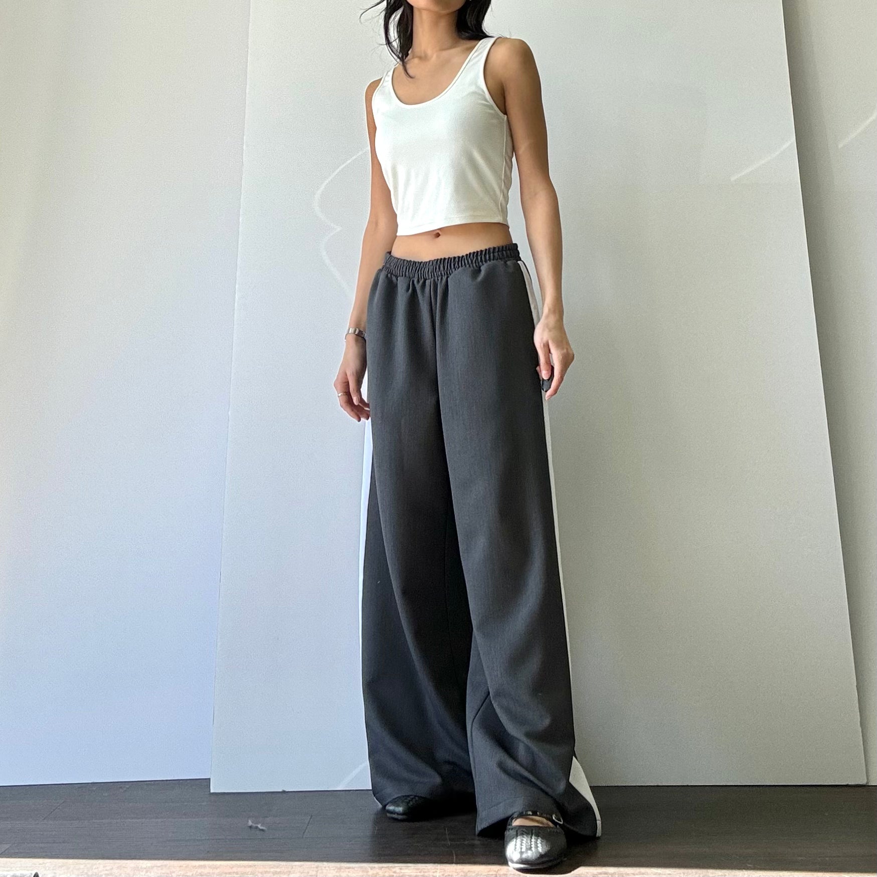 Wide Leg Track Pant - Charcoal/White