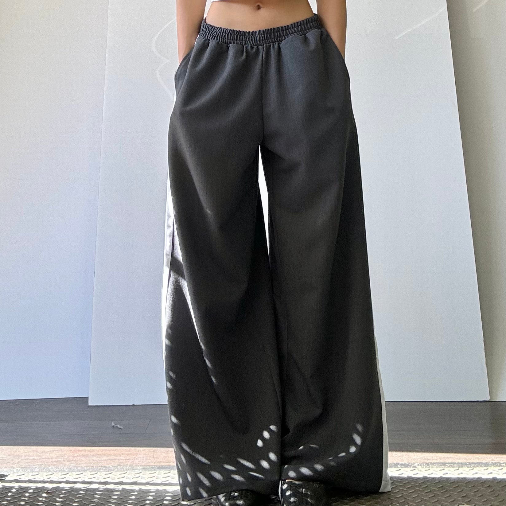 Wide Leg Track Pant - Charcoal/White