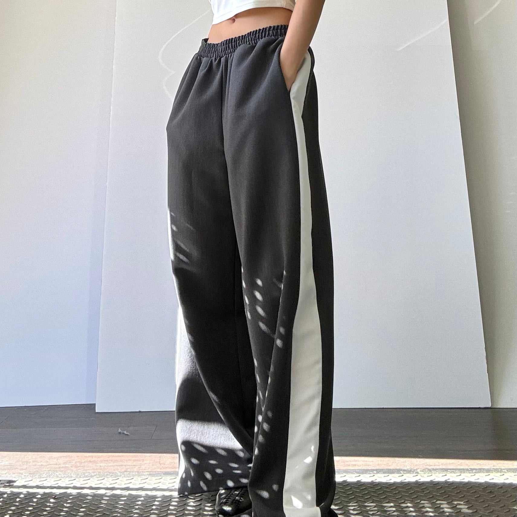 Wide Leg Track Pant - Charcoal/White