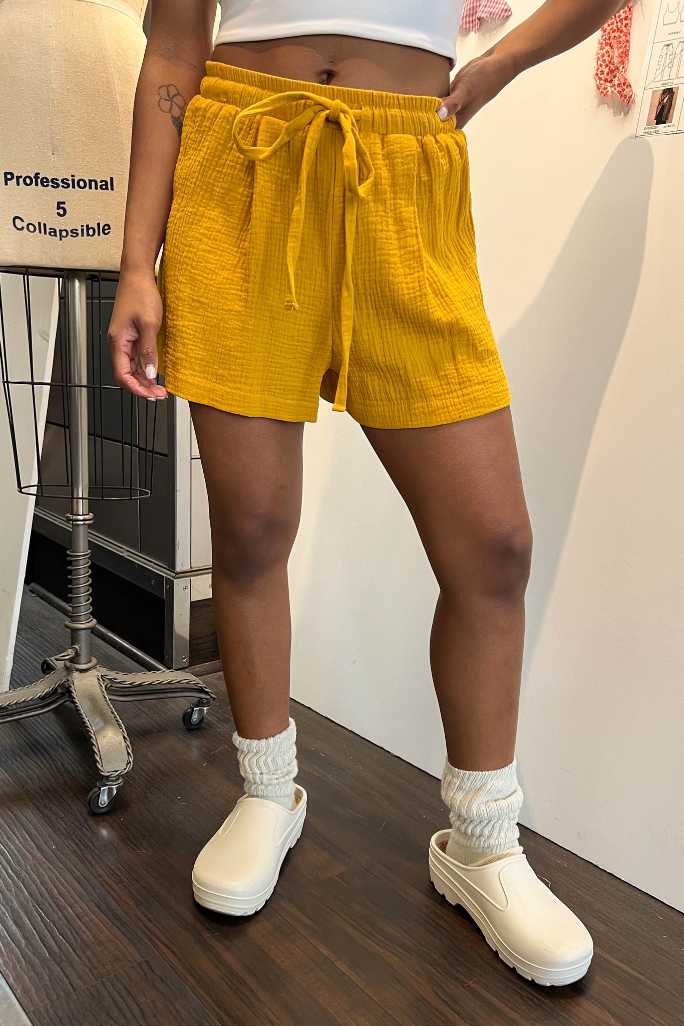 Cotton Gauze Shorts - Mustard