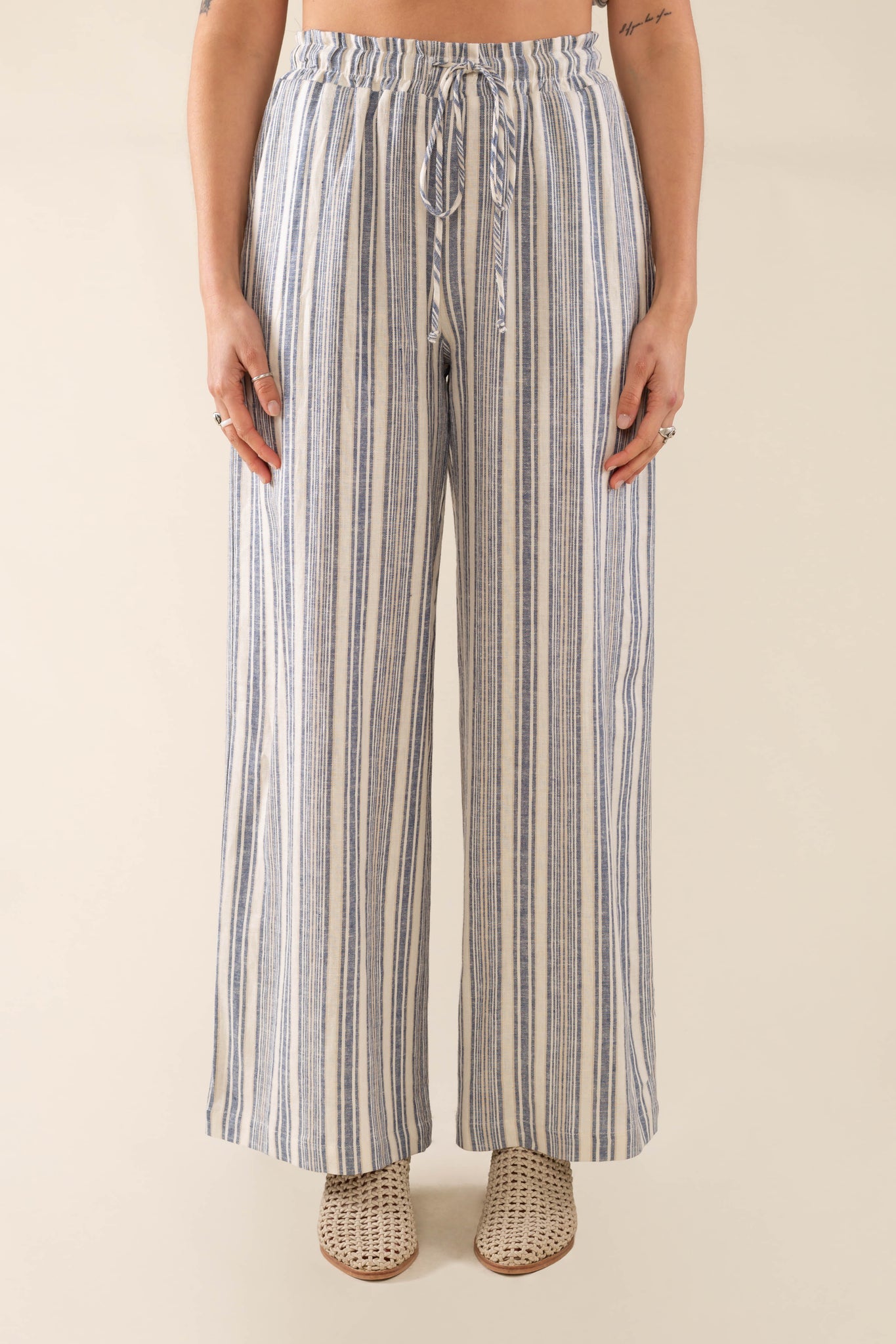 Linen Stripe Pant - Blue/Ivory