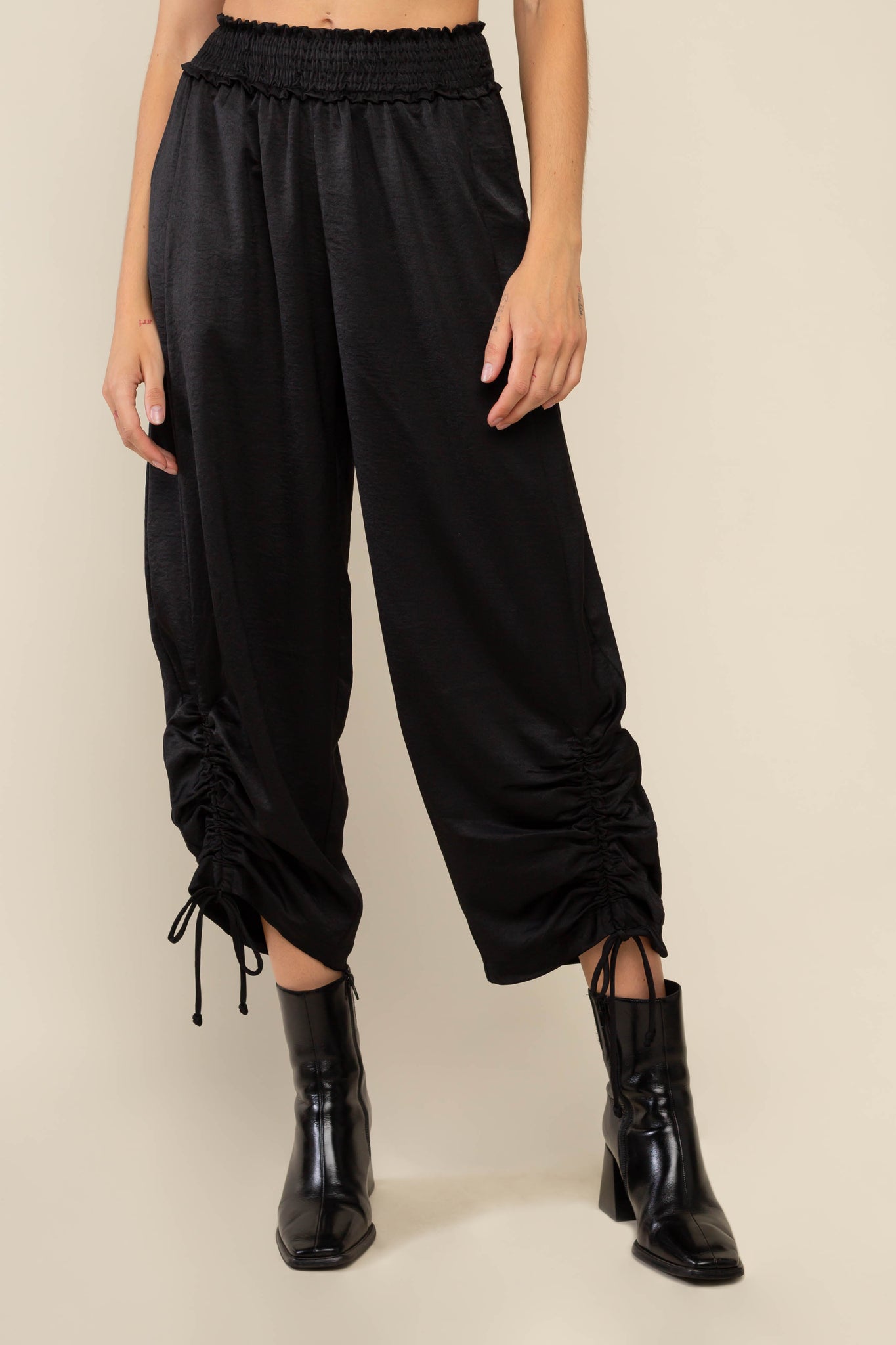 Satin Pants with Smocked Waist