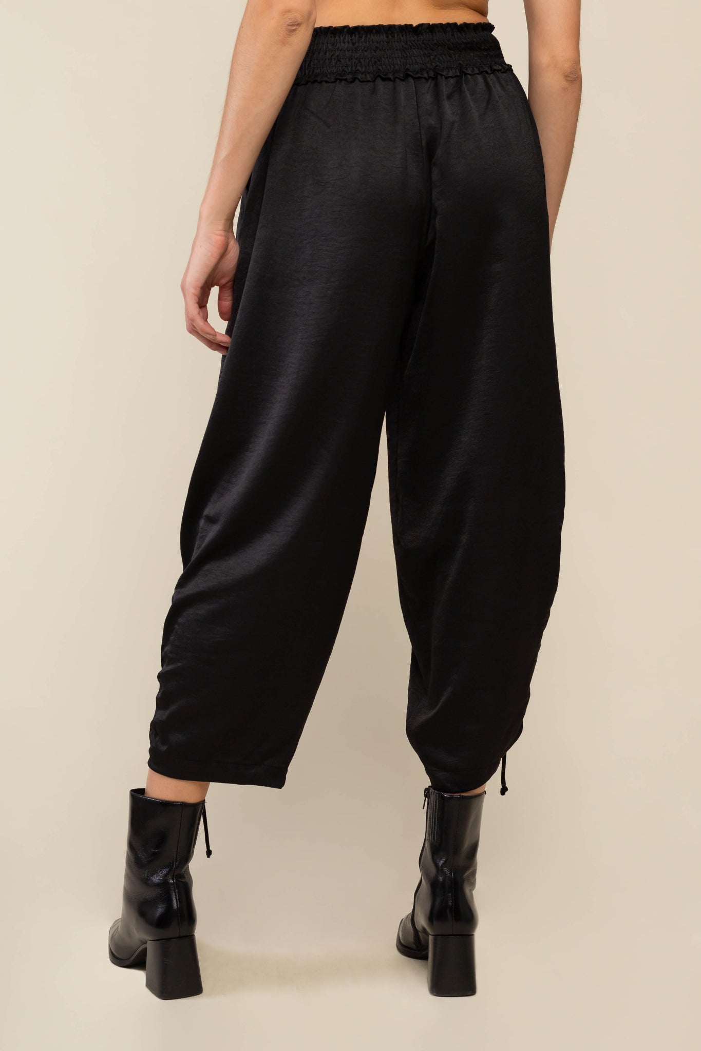 Satin Pants with Smocked Waist