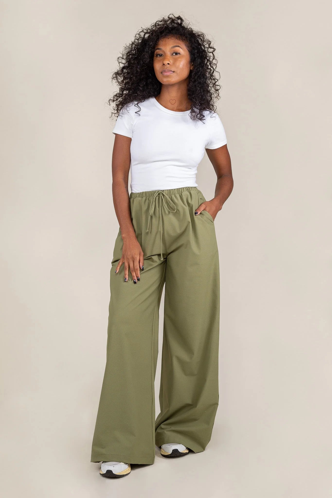 Nylon Wide Leg Pant