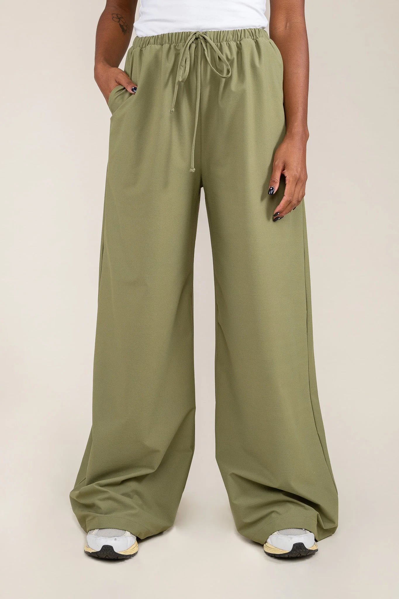 Nylon Wide Leg Pant