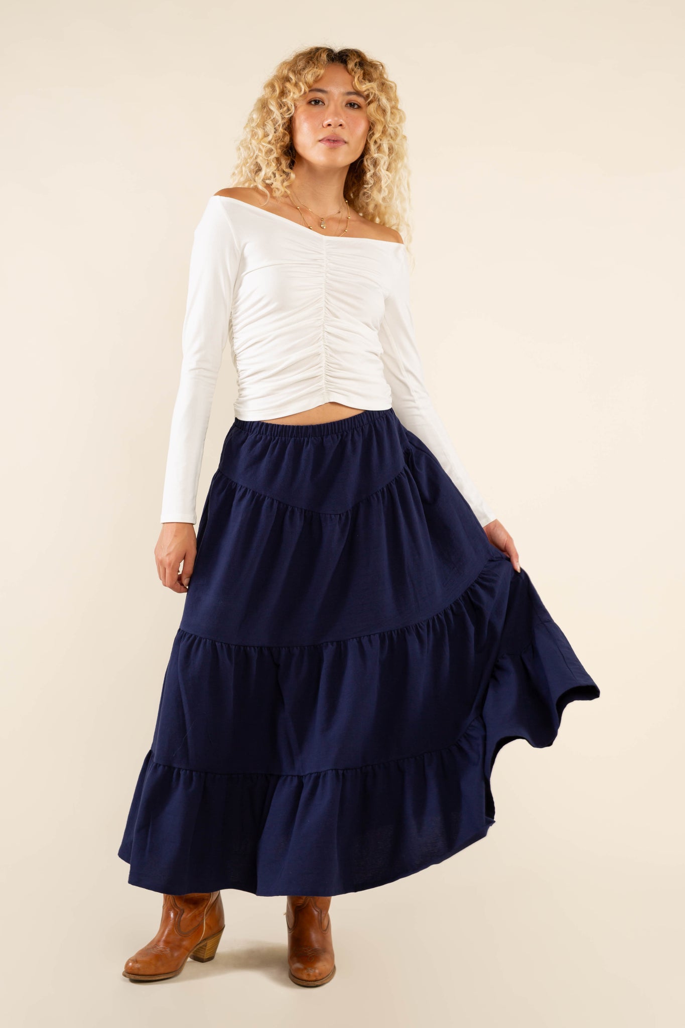 Tiered Cotton Midi Skirt