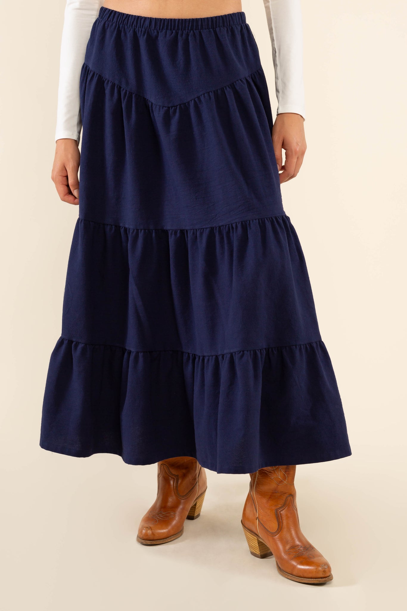 Tiered Cotton Midi Skirt