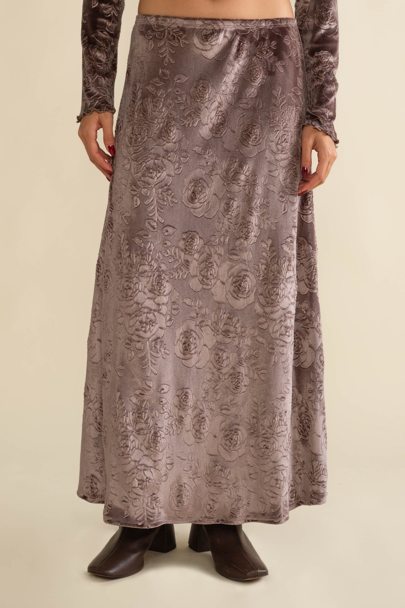 Velvet Floral Maxi Skirt
