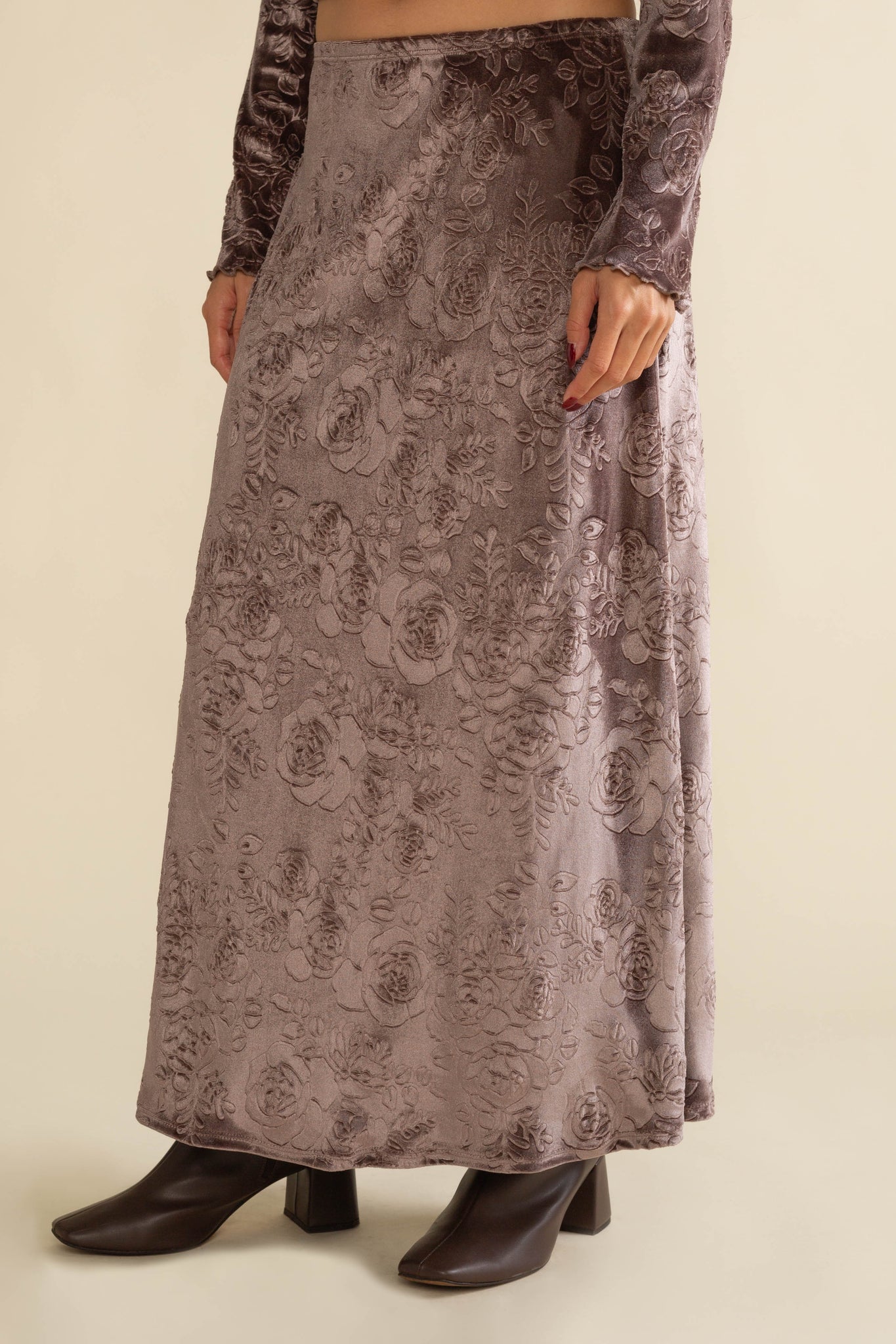 Velvet Floral Maxi Skirt