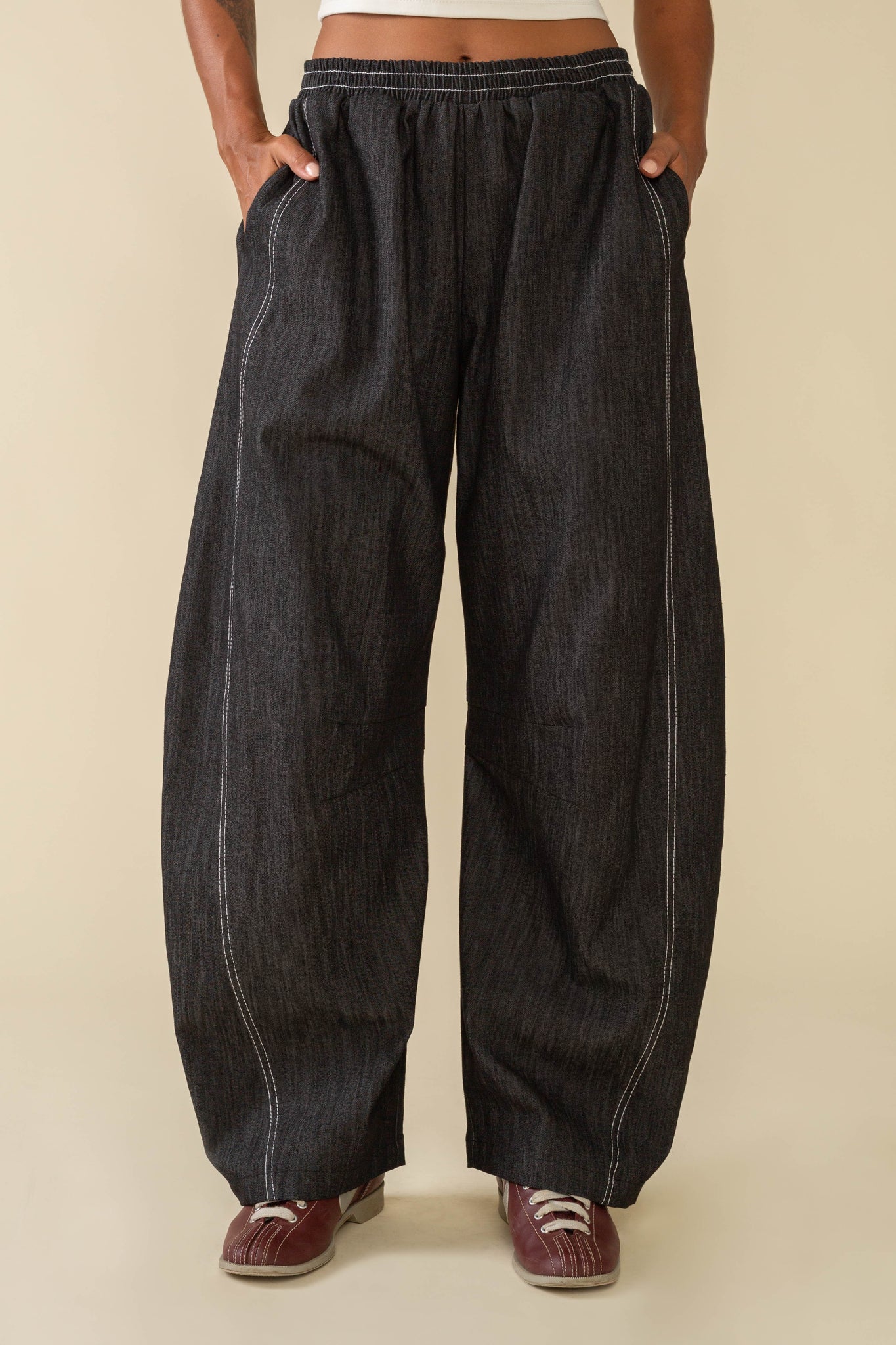 Hudson Black Cotton Blend Denim Barrel Pant