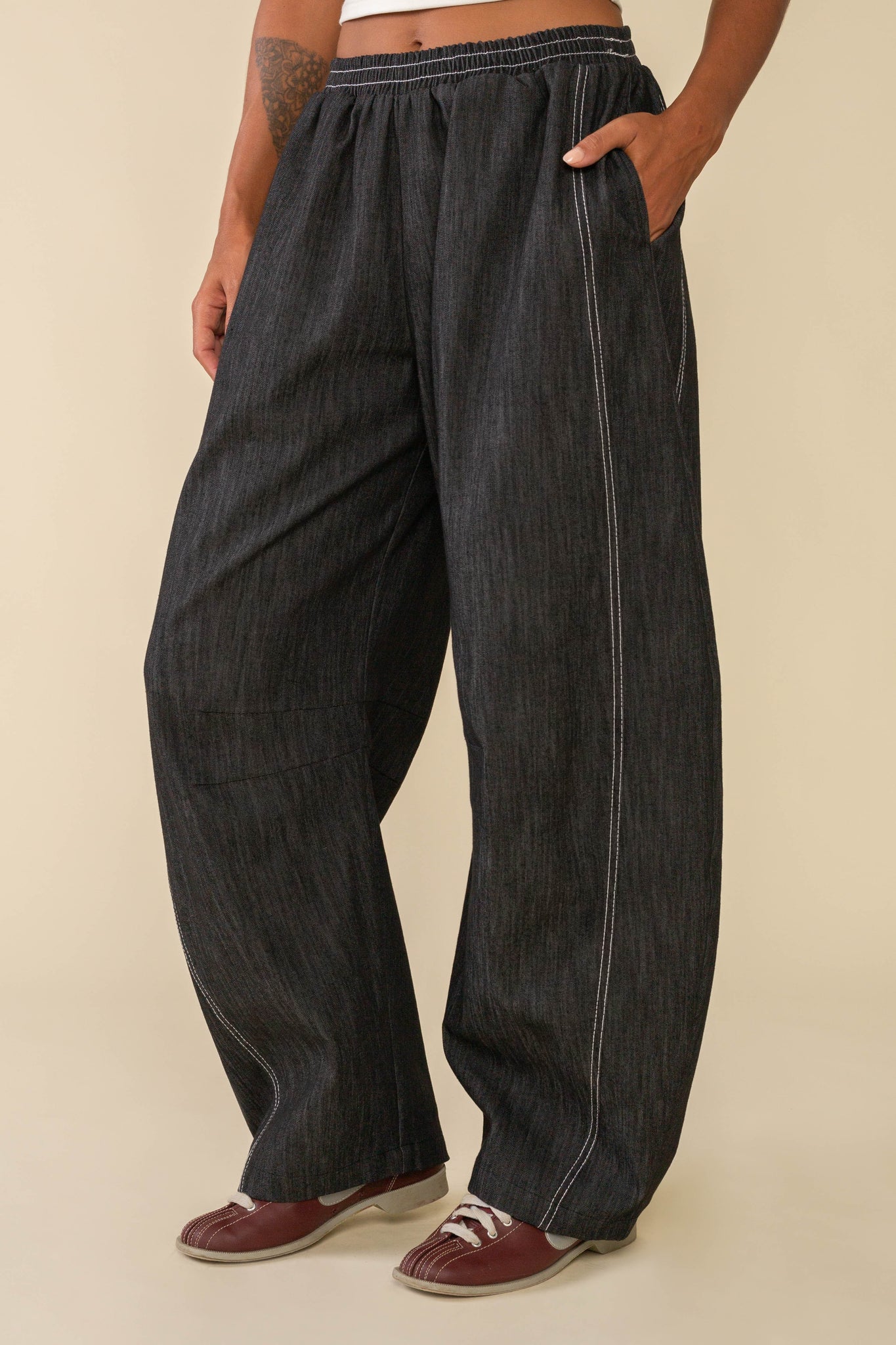 Hudson Black Cotton Blend Denim Barrel Pant