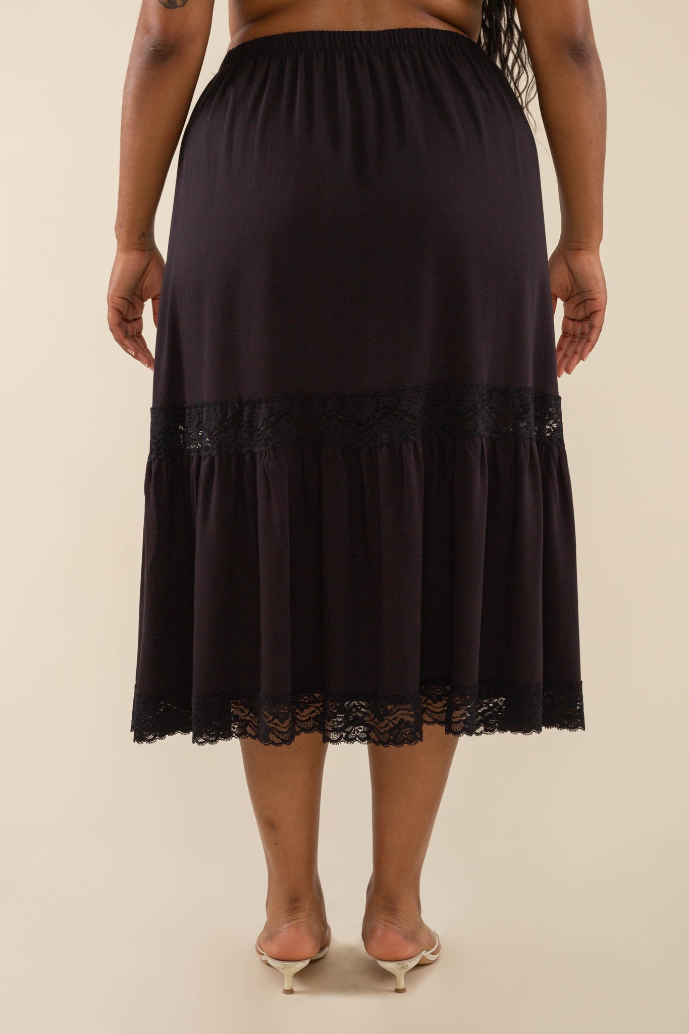 Lace Trim Midi Skirt