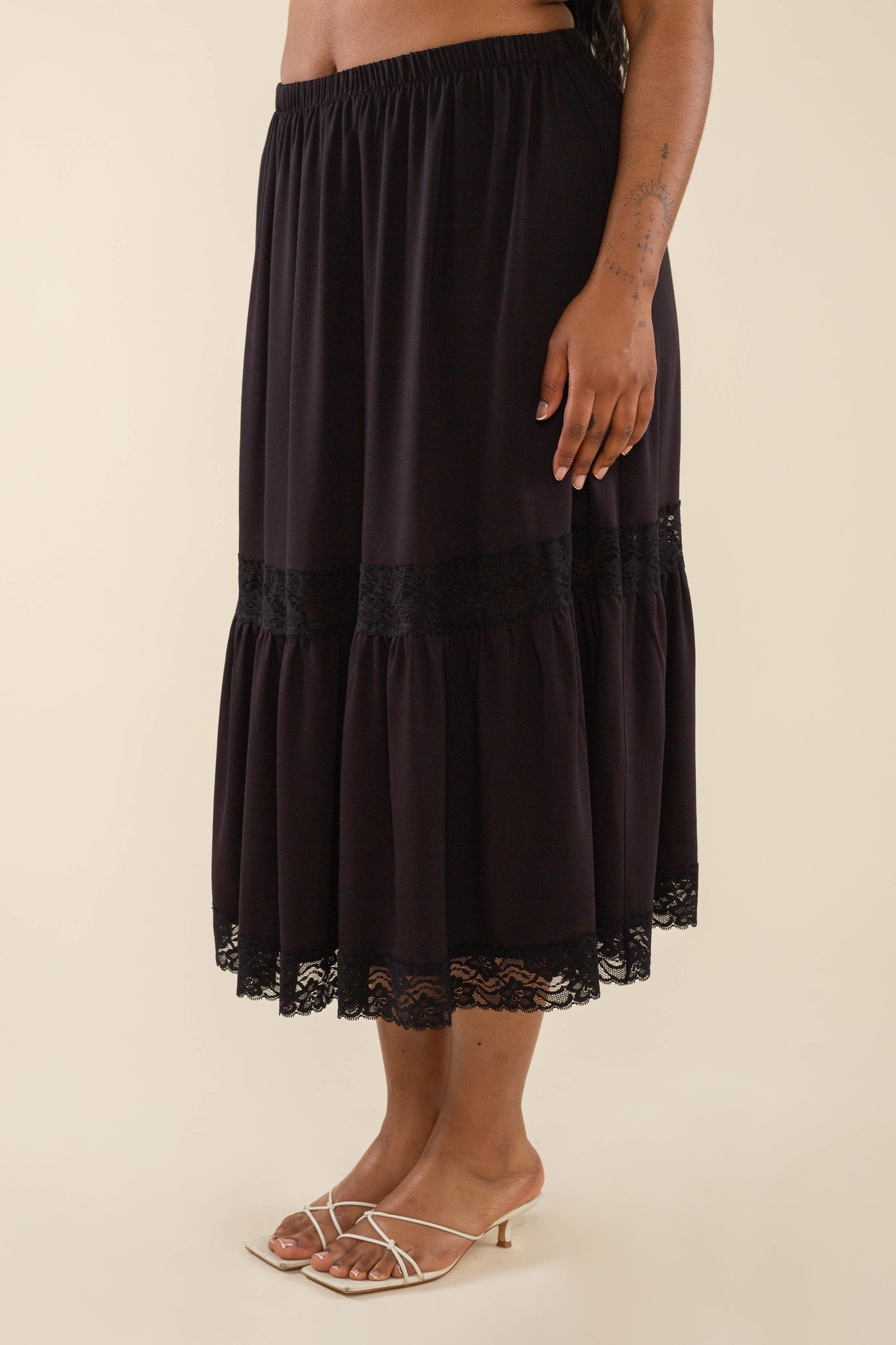 Lace Trim Midi Skirt
