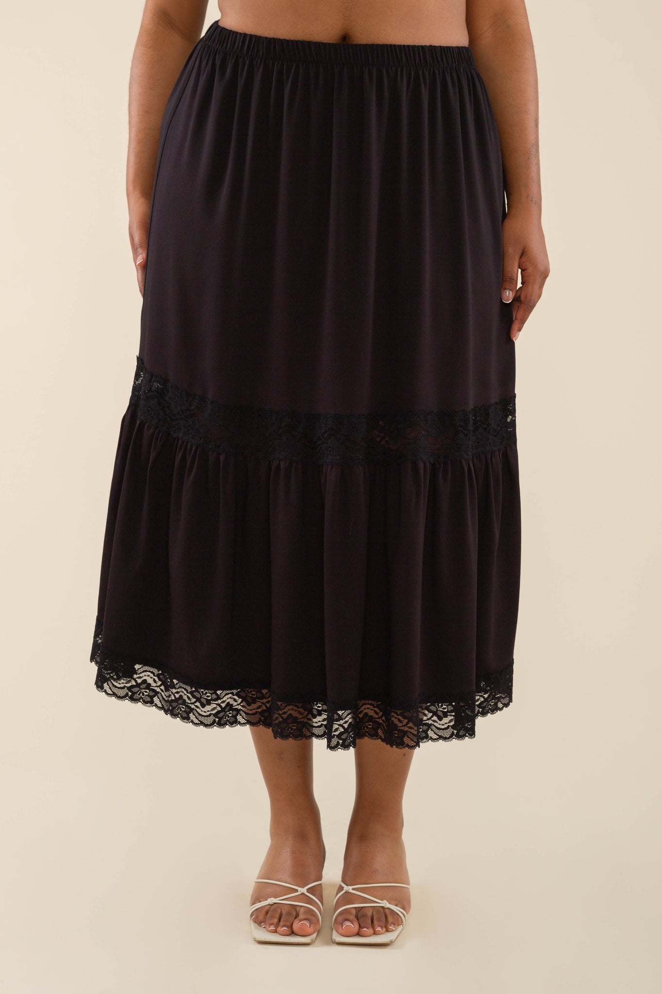 Lace Trim Midi Skirt