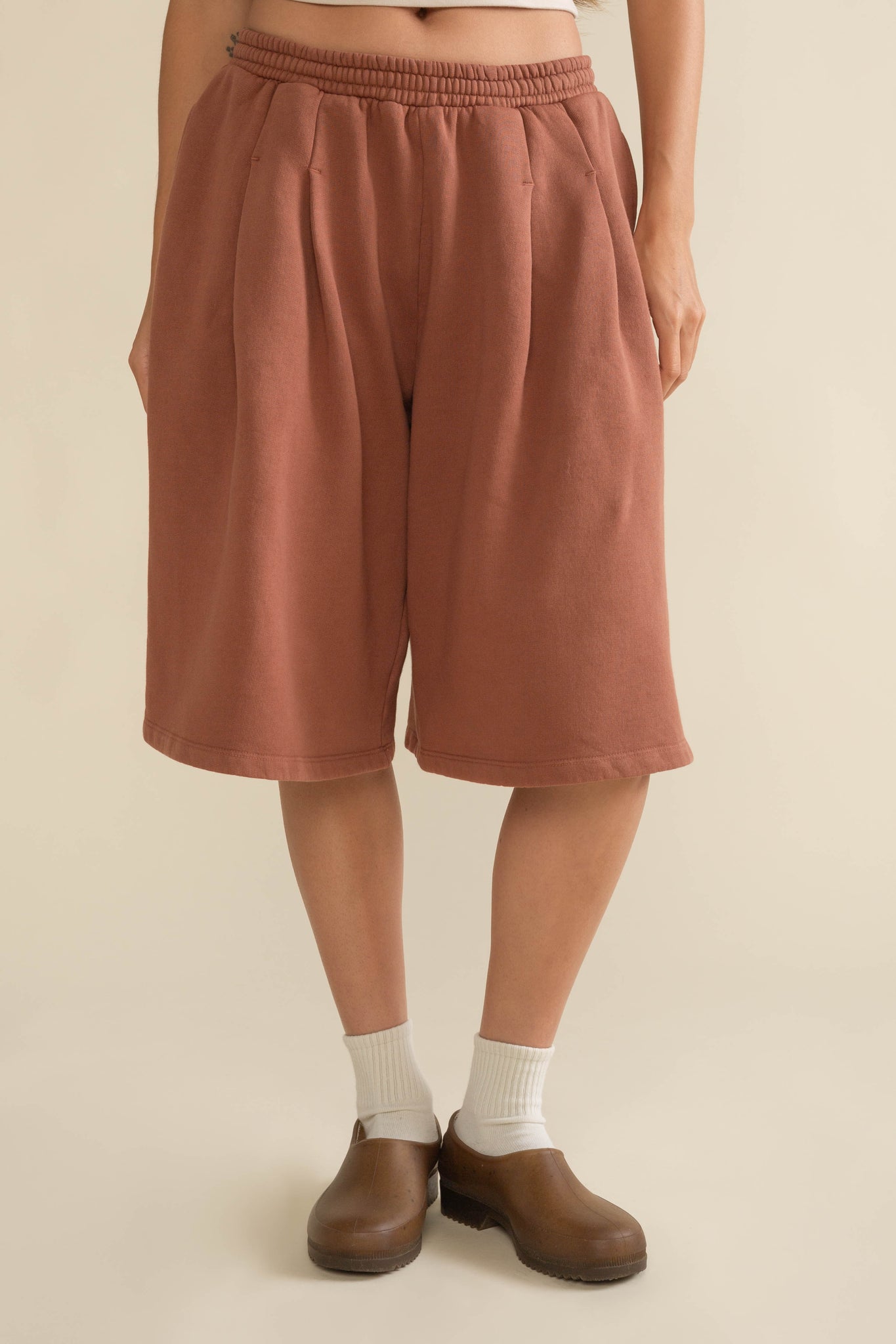 Double Pleat Wide Leg Garment Dye Sweat Short