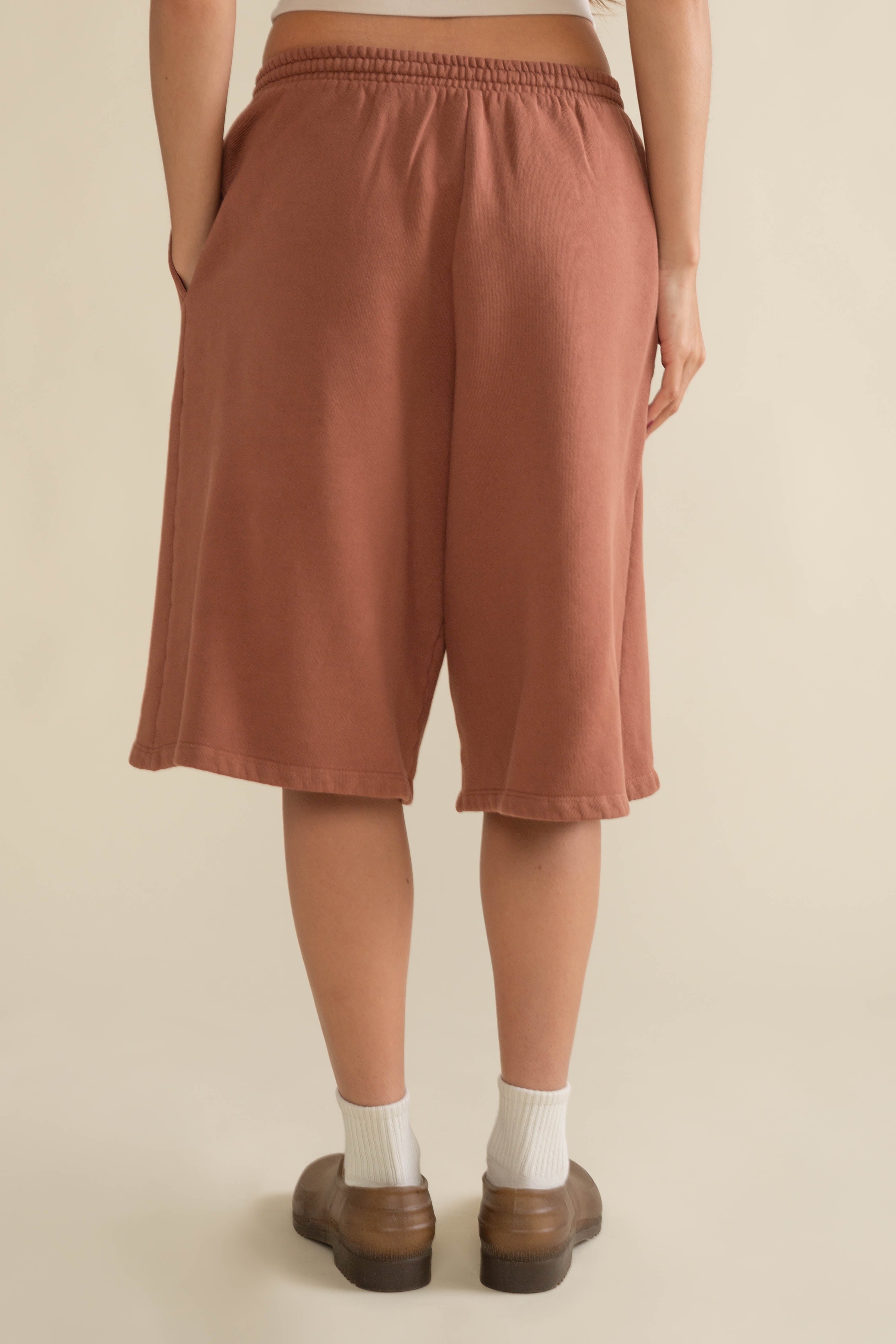 【KOOLOSET】Pleat Pure Brown Denim Double Pleat Wide Leg Garment Dye Sweat Short – NLT