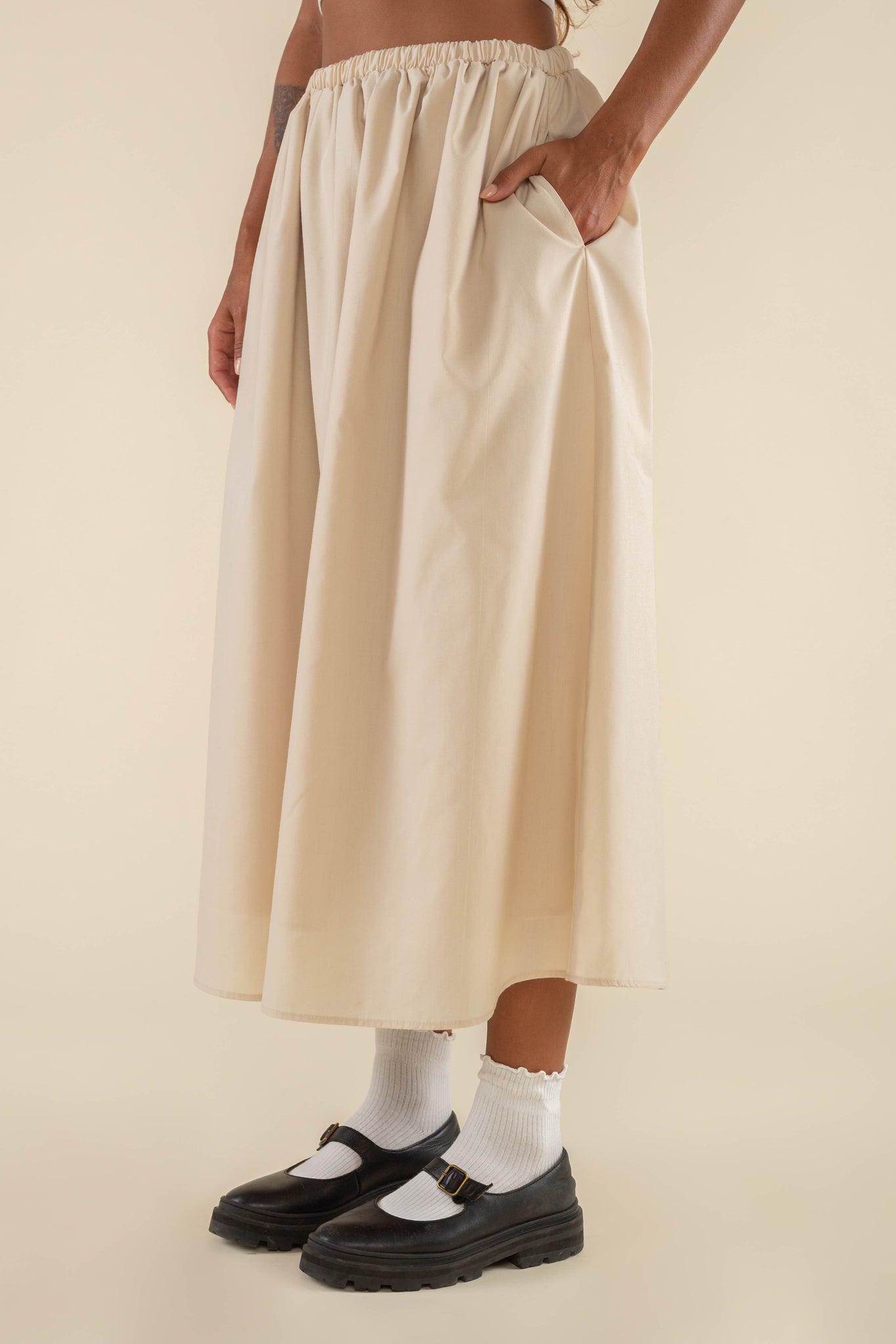 Larchmont Full A-Line Poplin Midi Skirt