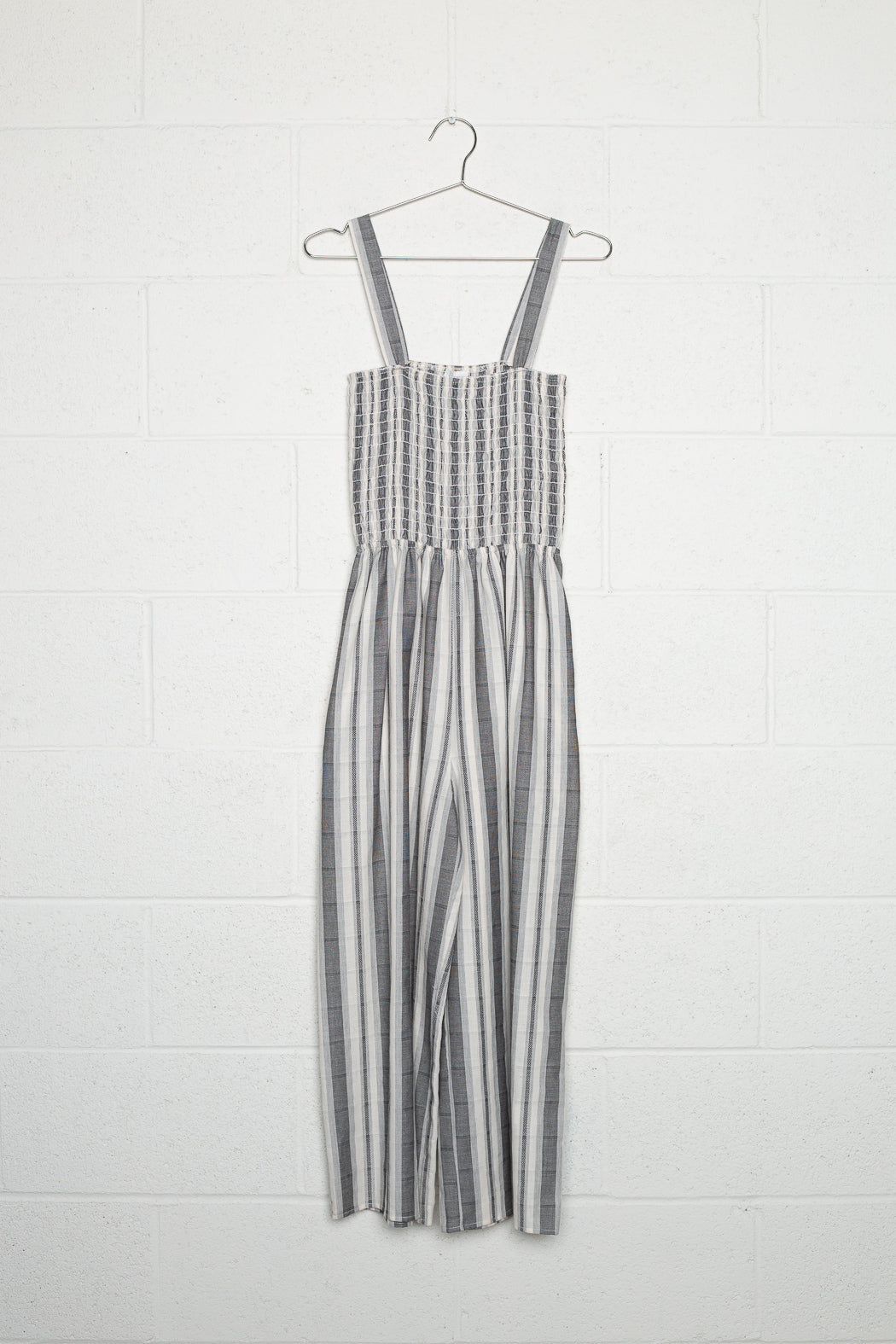 Striped Linen Jumpsuit - Black/Grey/White