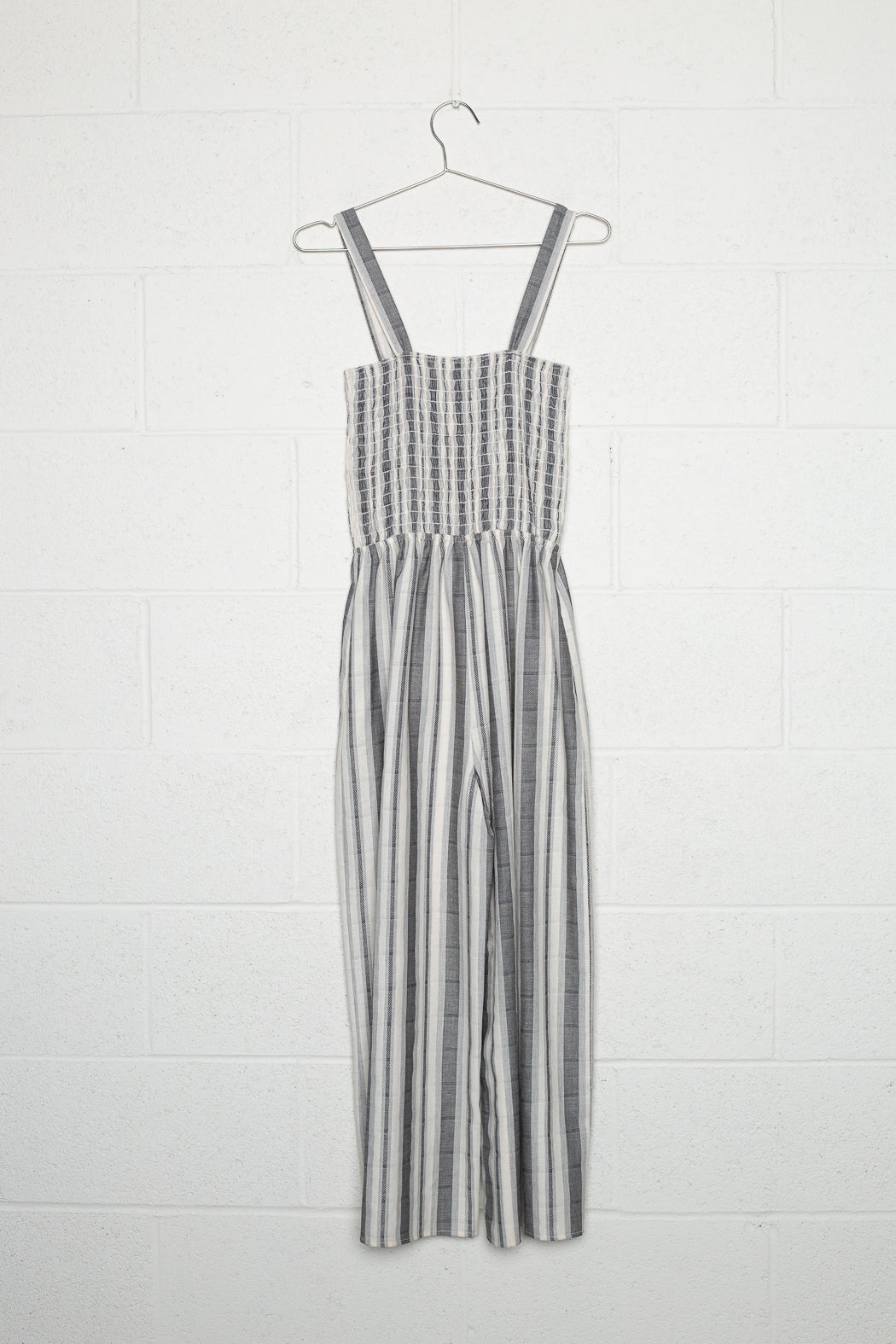 Striped Linen Jumpsuit - Black/Grey/White